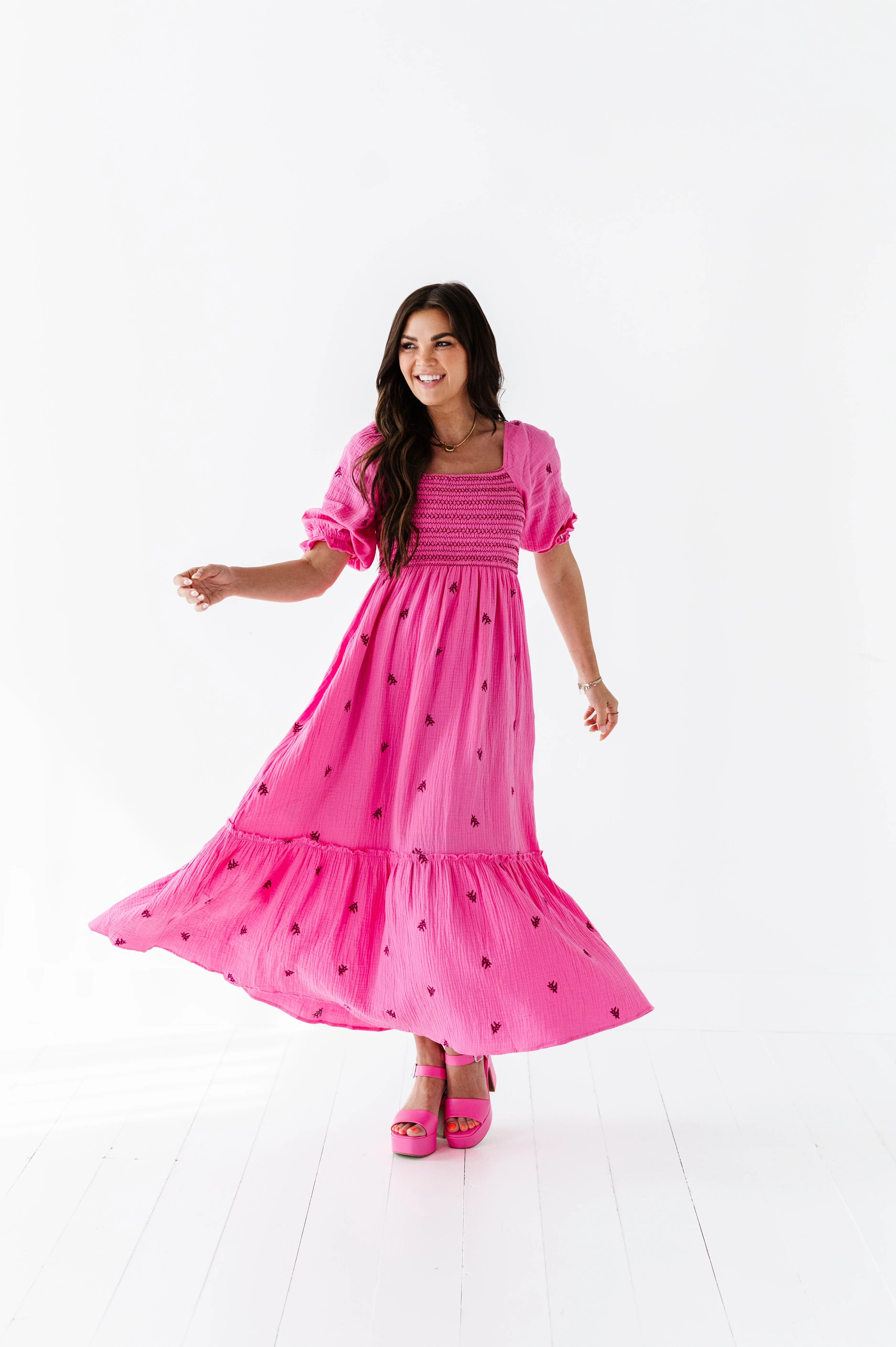 Kemry Embroidered Dress in Pink