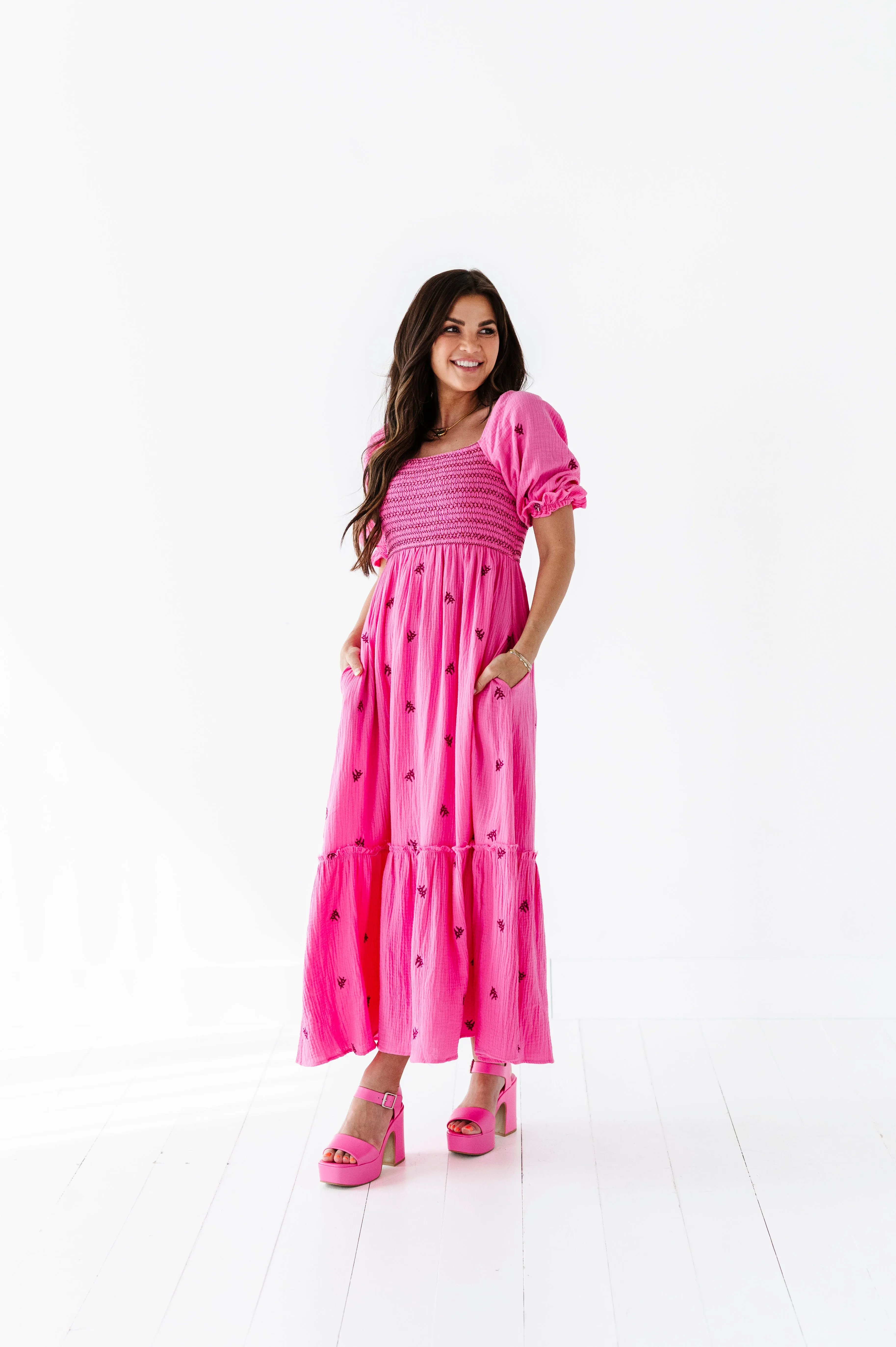 Kemry Embroidered Dress in Pink