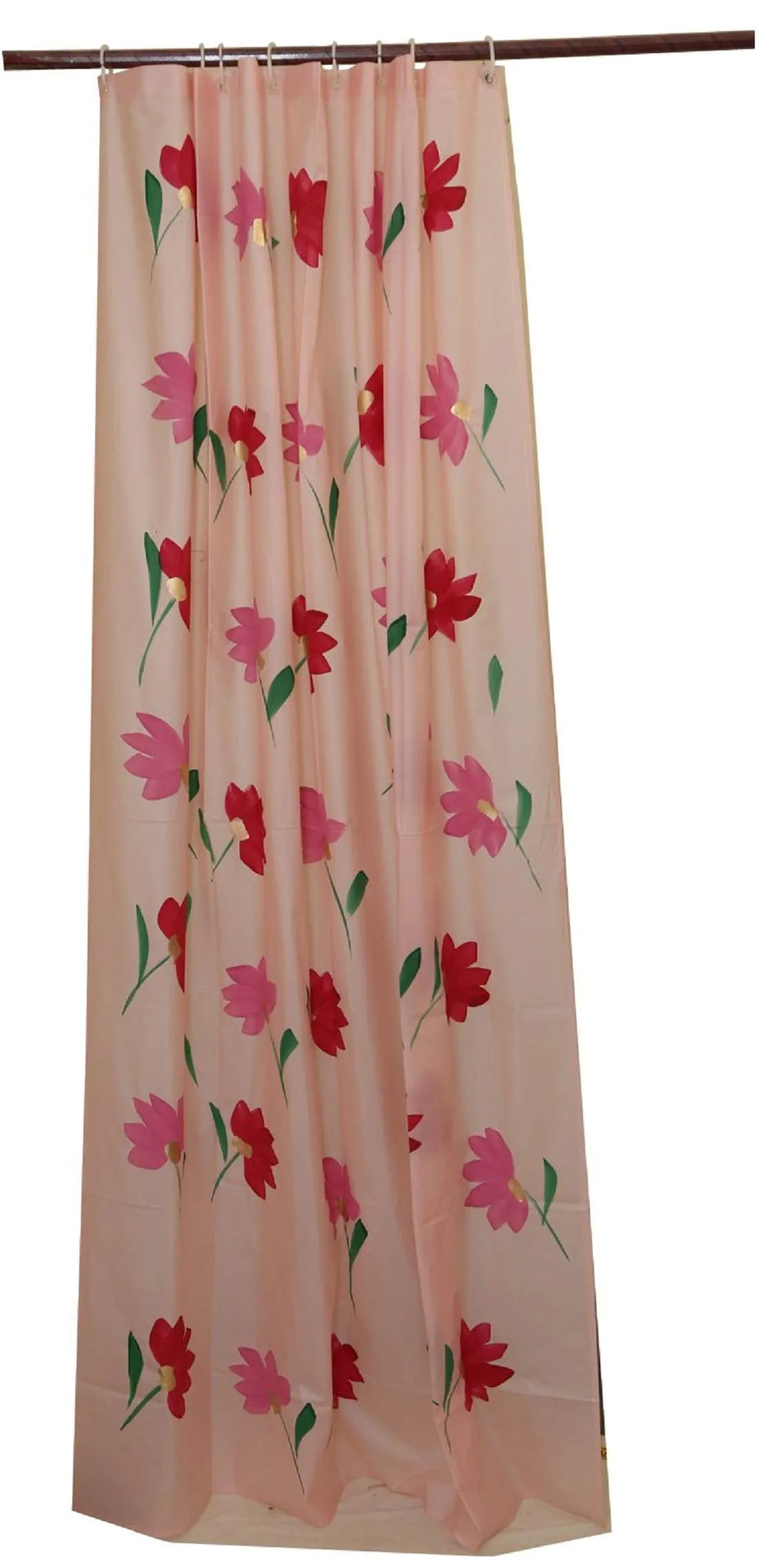 Kuber Industries Floral Design 7 Feet Shower Curtain with 8 Hooks (Pink)-CTKTC30387