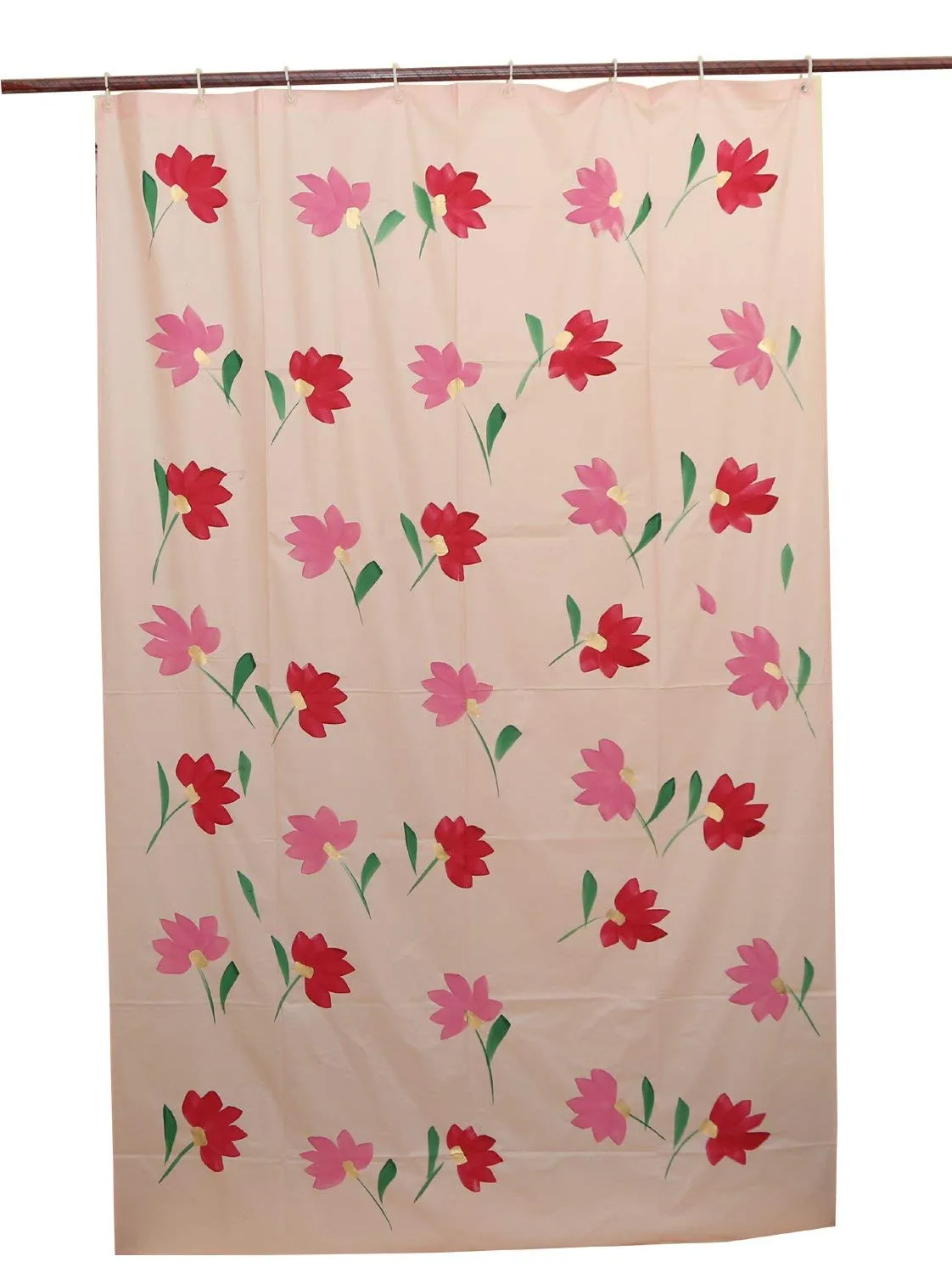 Kuber Industries Floral Design 7 Feet Shower Curtain with 8 Hooks (Pink)-CTKTC30387