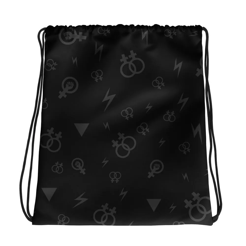 Lesbian Symbols on Black Drawstring bag