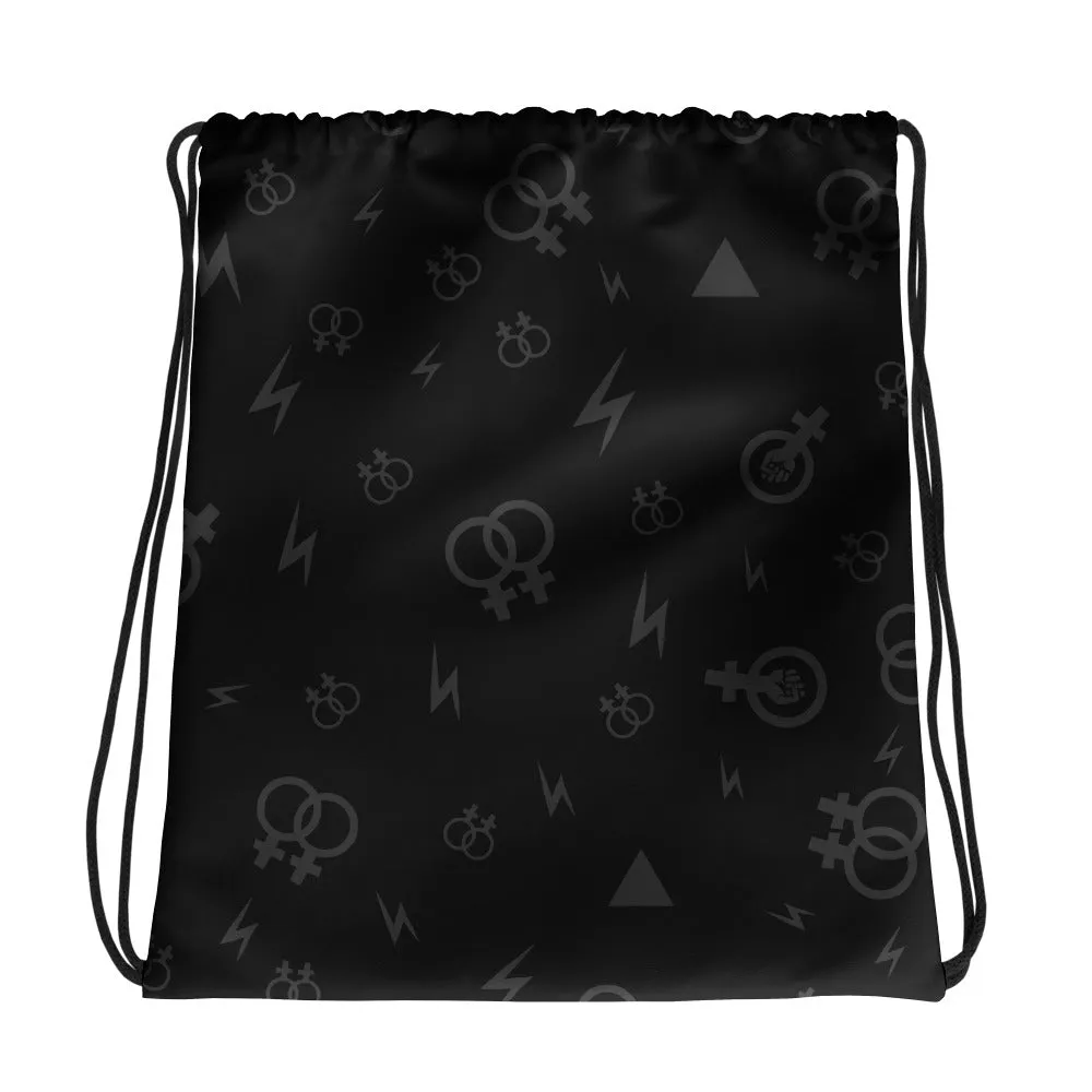 Lesbian Symbols on Black Drawstring bag