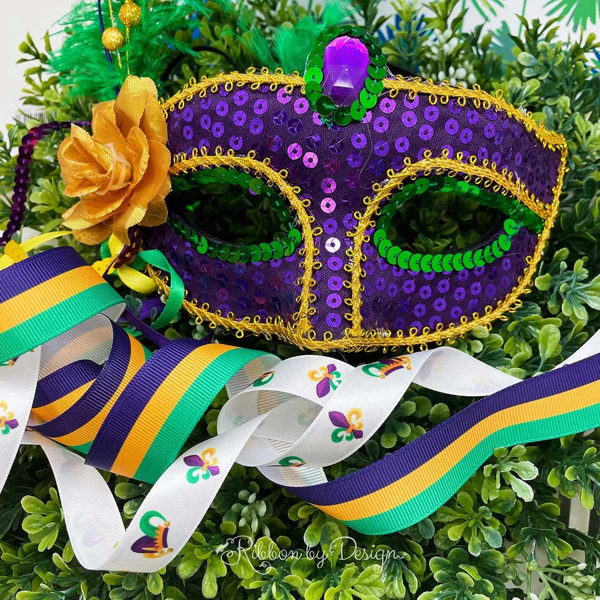 Mardi Gras Ribbon stripes perfect for party decor, gift wrap, cookies, candy, sweet shops, party favors, headbands printed on 7/8" grosgrain