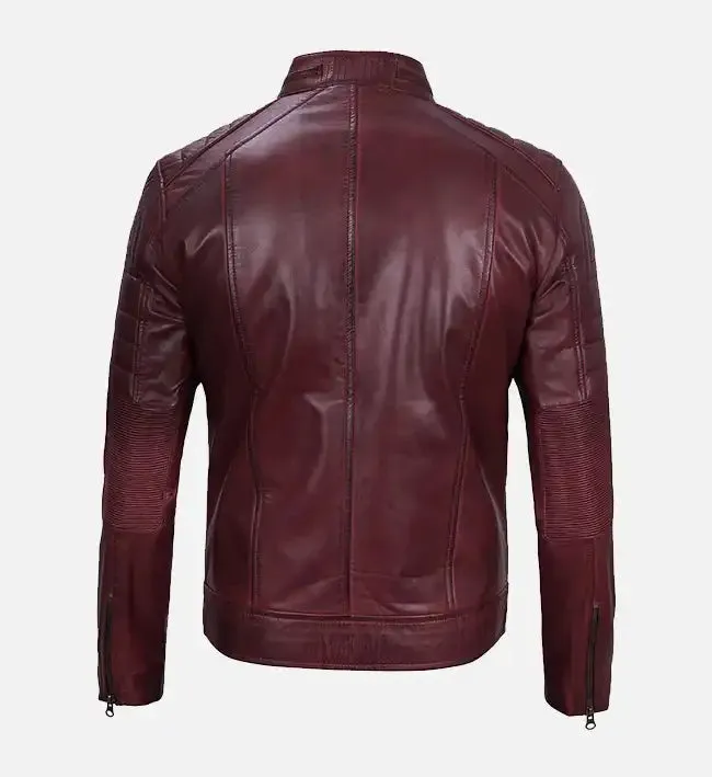 Men's Maroon Cafe Racer Leather Jacket