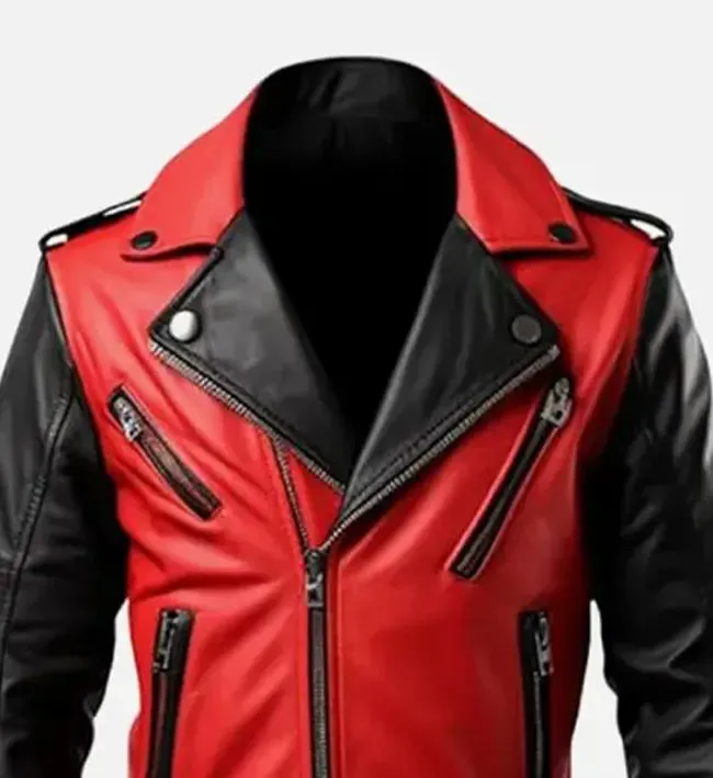 Men's Red and Black Biker Leather Jacket