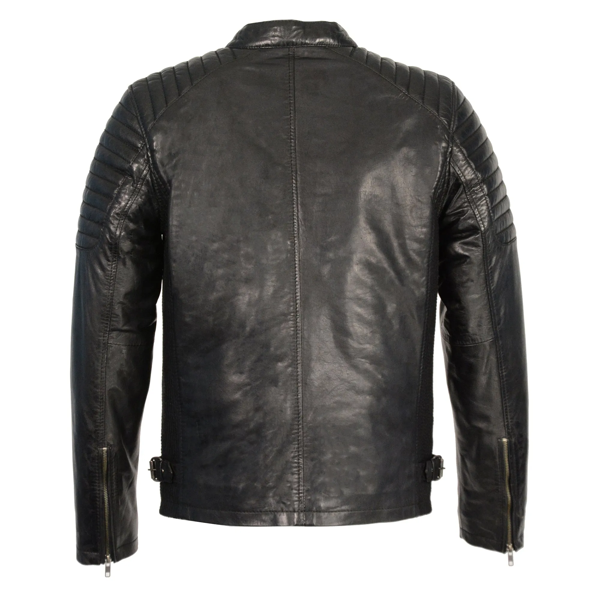 Men's Snap Collar Leather Jacket w/ Quilted Shoulders