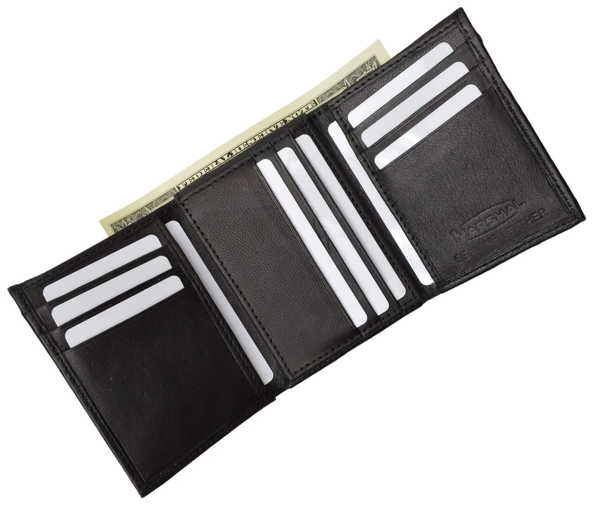 Mens Trifold Wallet Extra Capacity Inside Slots 2 ID Windows P 1755