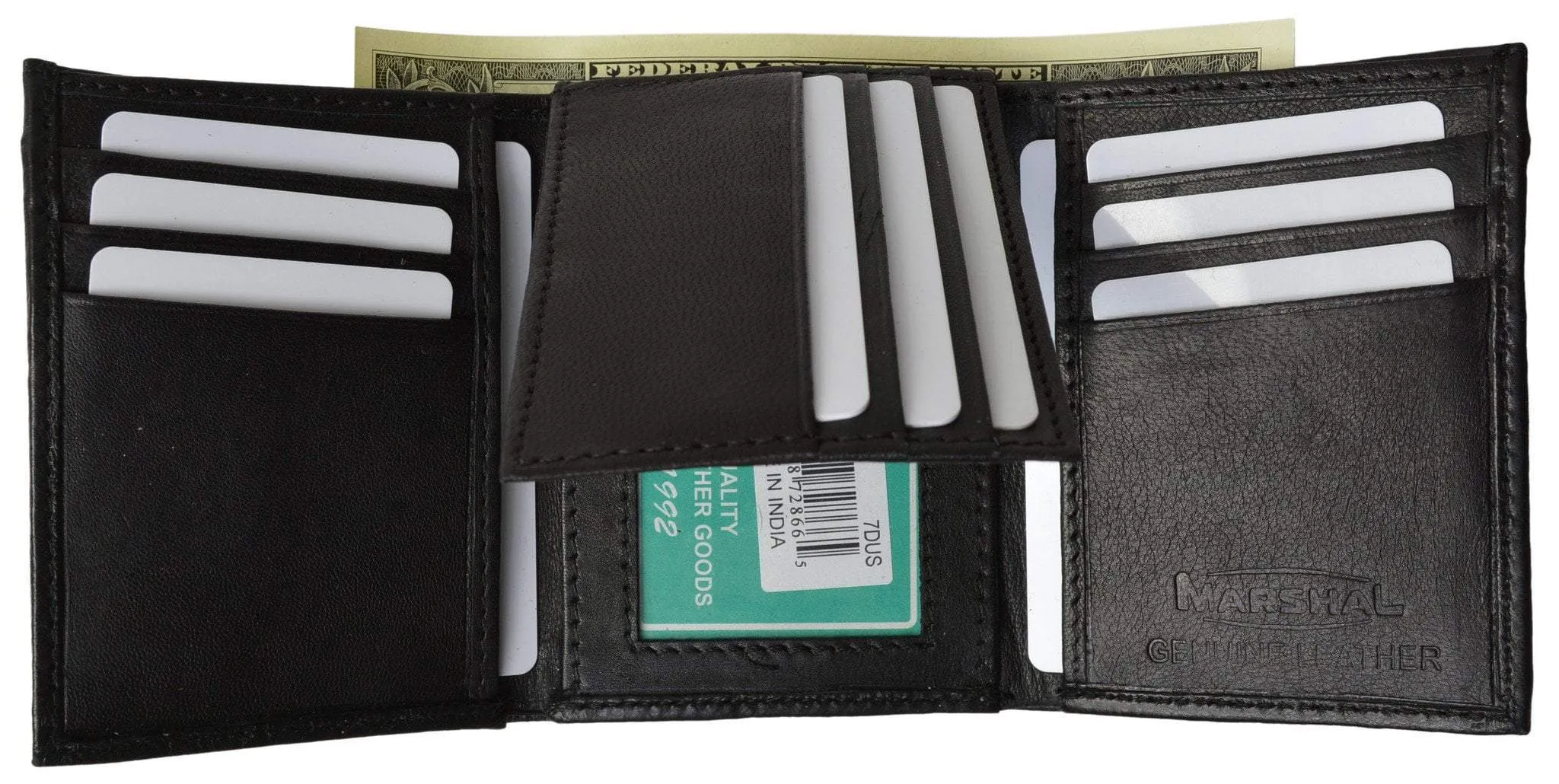 Mens Trifold Wallet Extra Capacity Inside Slots 2 ID Windows P 1755