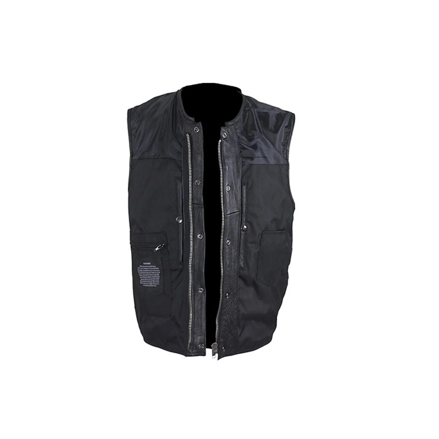 Men's Zip Front 1/2" Collar Naked Leather Motorcycle Club Vest Gun Pockets Solid Back