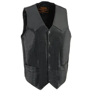 Milwaukee Leather SH1310Tall Men's Black Leather Classic V-Neck Motorcycle Rider Vest w/ Snap Button Closure