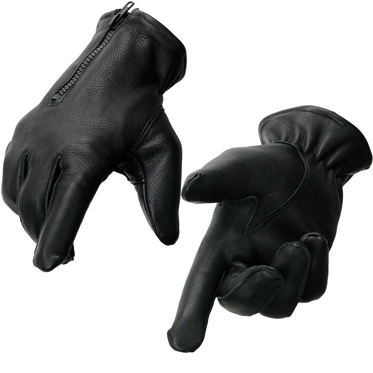 Milwaukee Leather SH866 Men's Black Thermal Lined Deerskin Motorcycle Hand Gloves W/ Wrist Zipper Closure