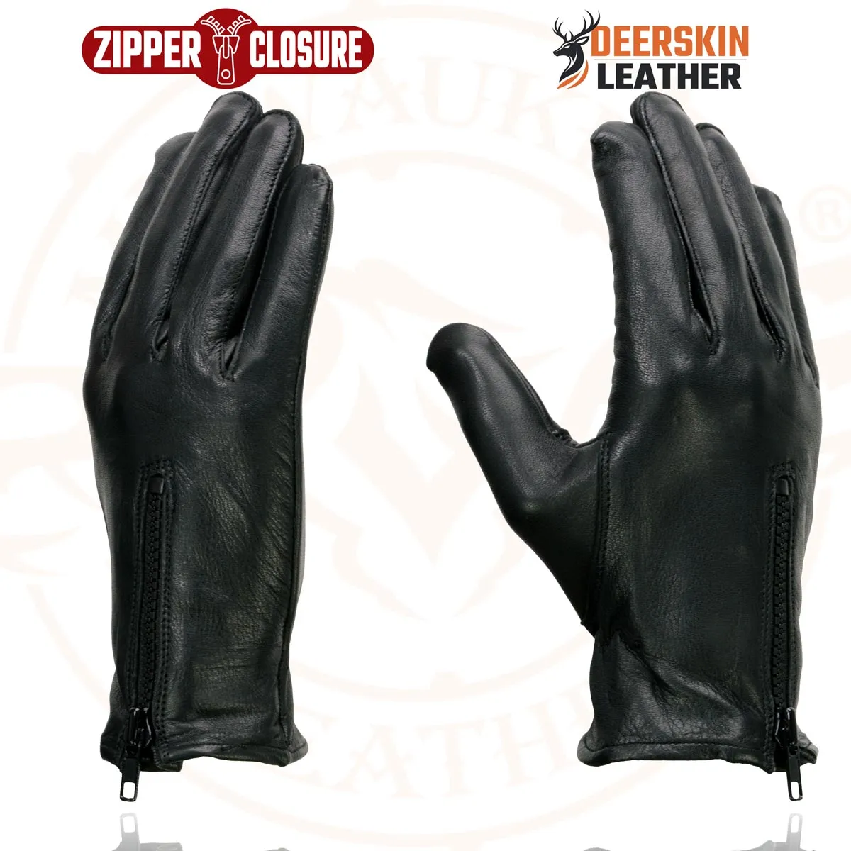 Milwaukee Leather SH867 Men's Black Unlined Deerskin Lightweight Motorcycle Hand Gloves W/ Wrist Zipper Closure