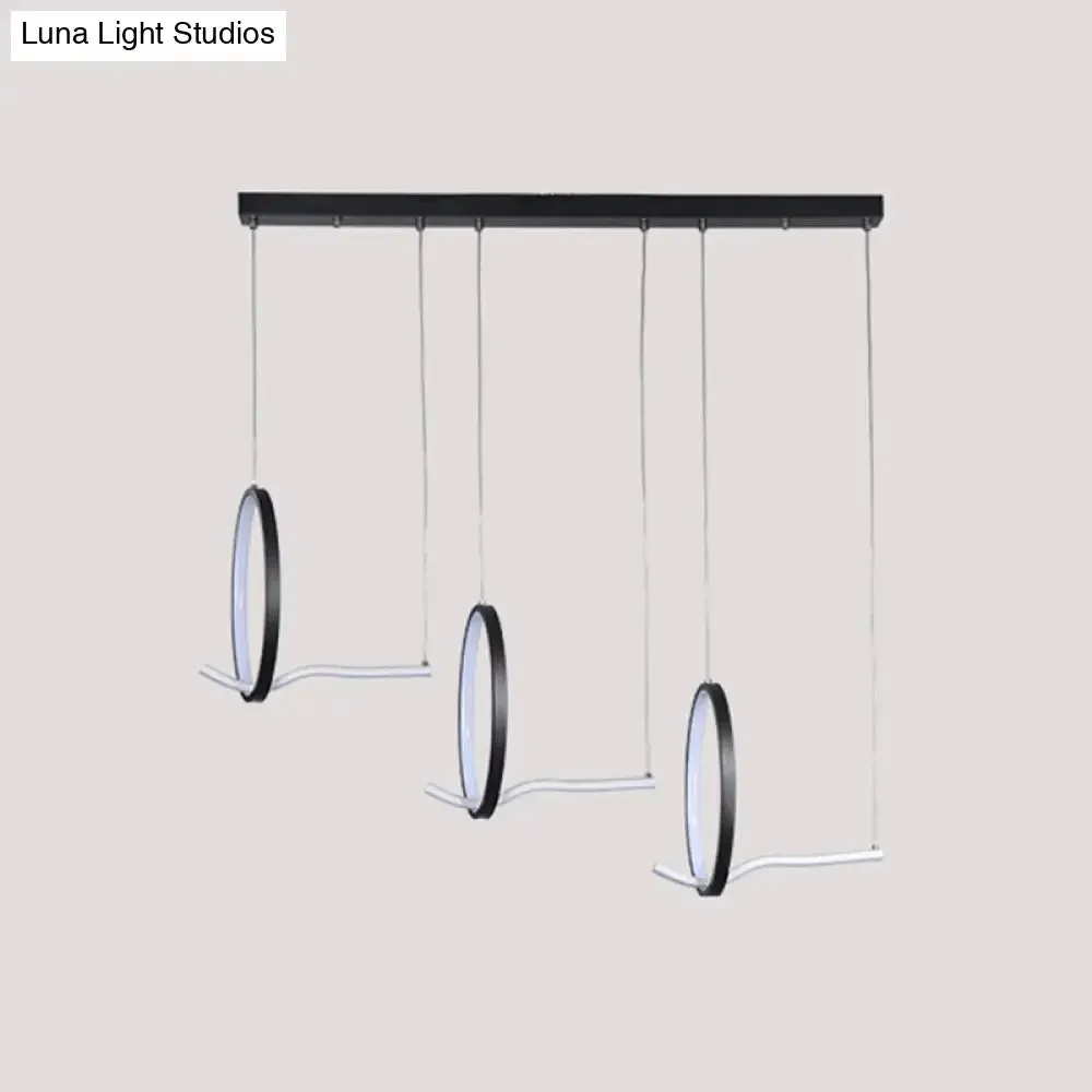 Modern Metal 3-Ringed Chandelier with LED Hanging Light Kit in Black/Gold - Warm/White Light