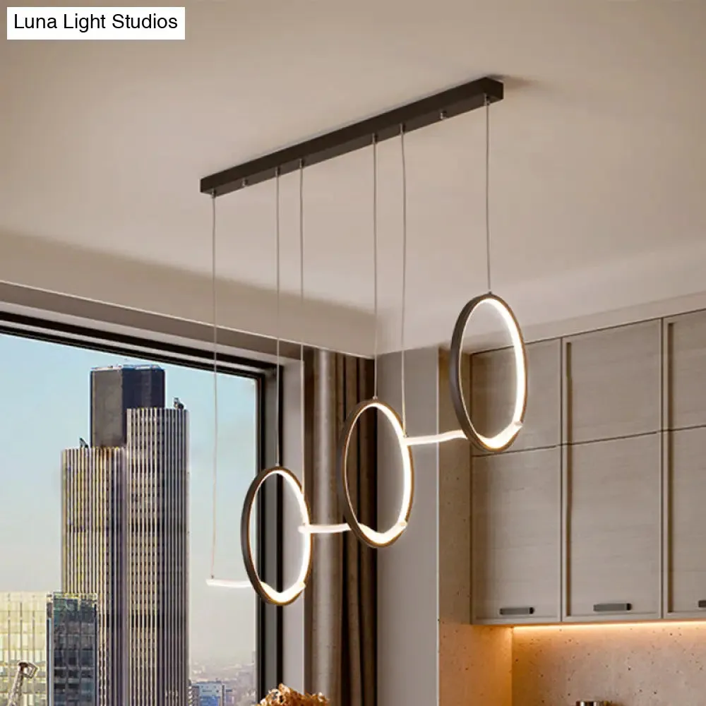 Modern Metal 3-Ringed Chandelier with LED Hanging Light Kit in Black/Gold - Warm/White Light