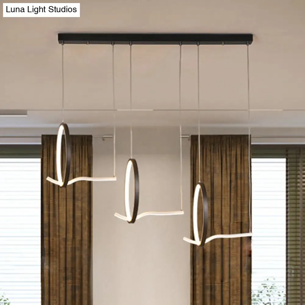 Modern Metal 3-Ringed Chandelier with LED Hanging Light Kit in Black/Gold - Warm/White Light