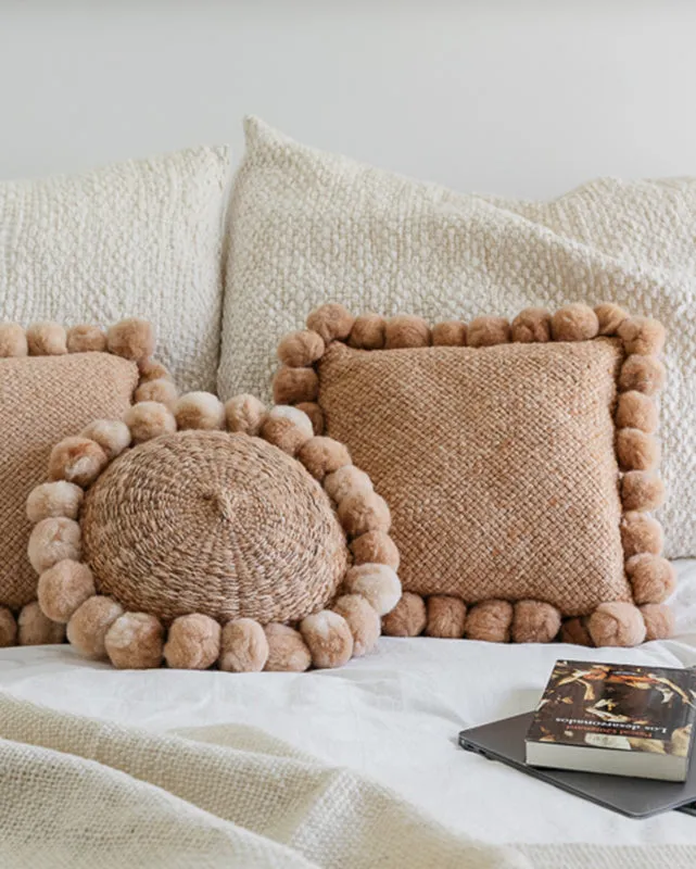 Monte Square Wool Cushion with Pompoms