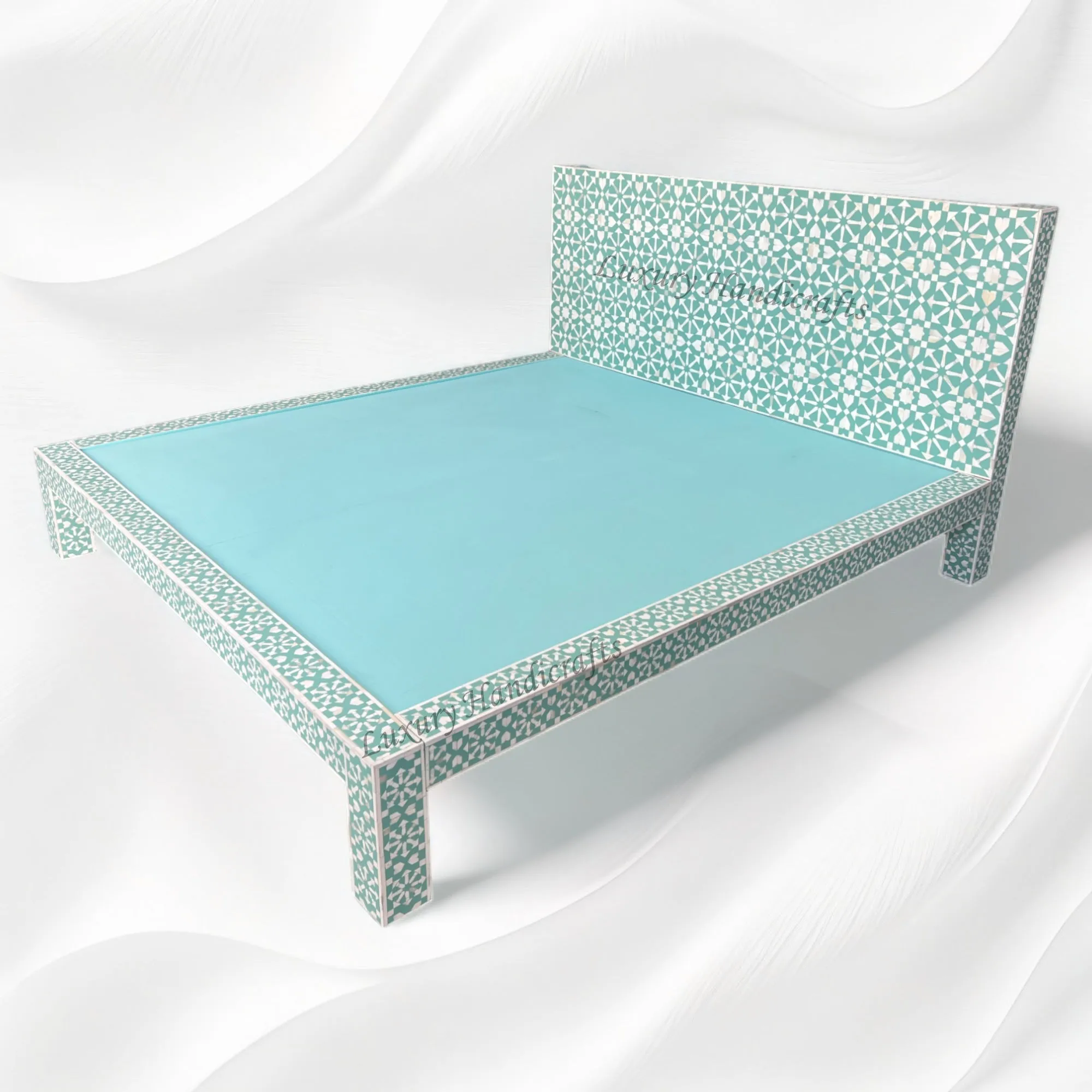 Moroccan Bone Inlay Bed Mint Green