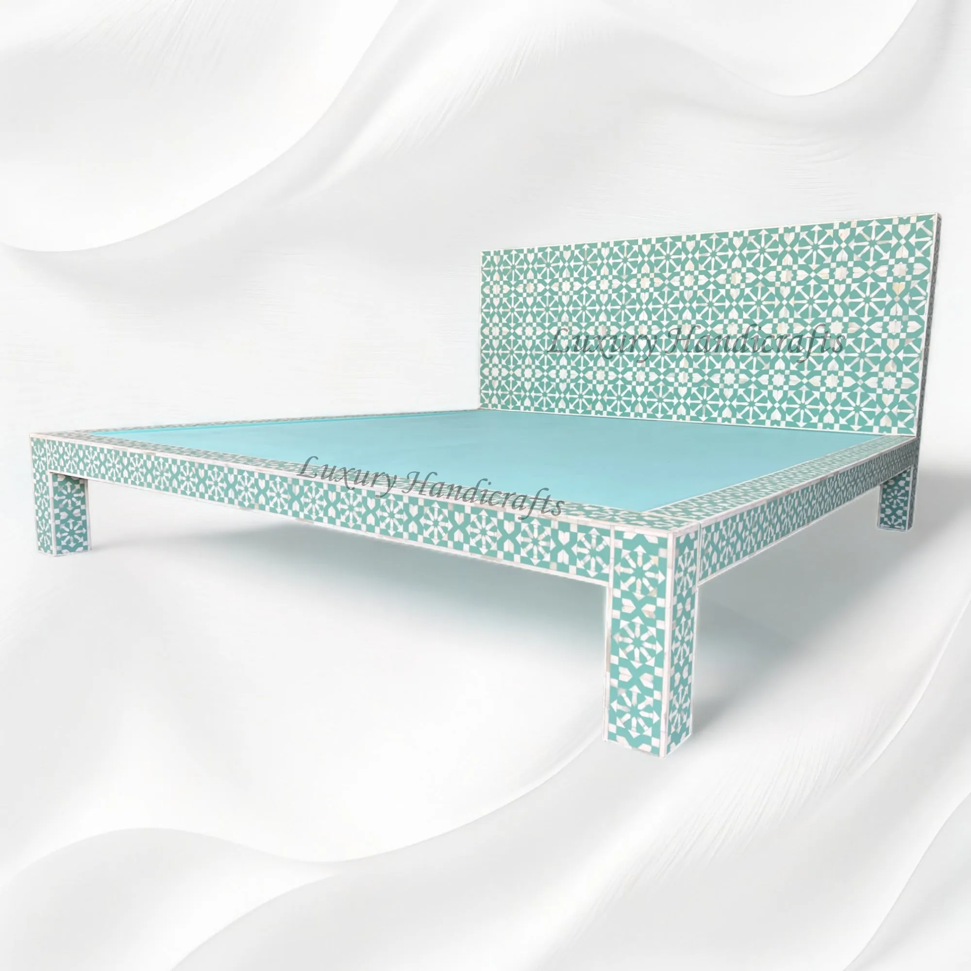 Moroccan Bone Inlay Bed Mint Green