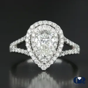 Natural 1.63 Ct Pear Cut Diamond Double Halo Engagement Ring 18K White Gold