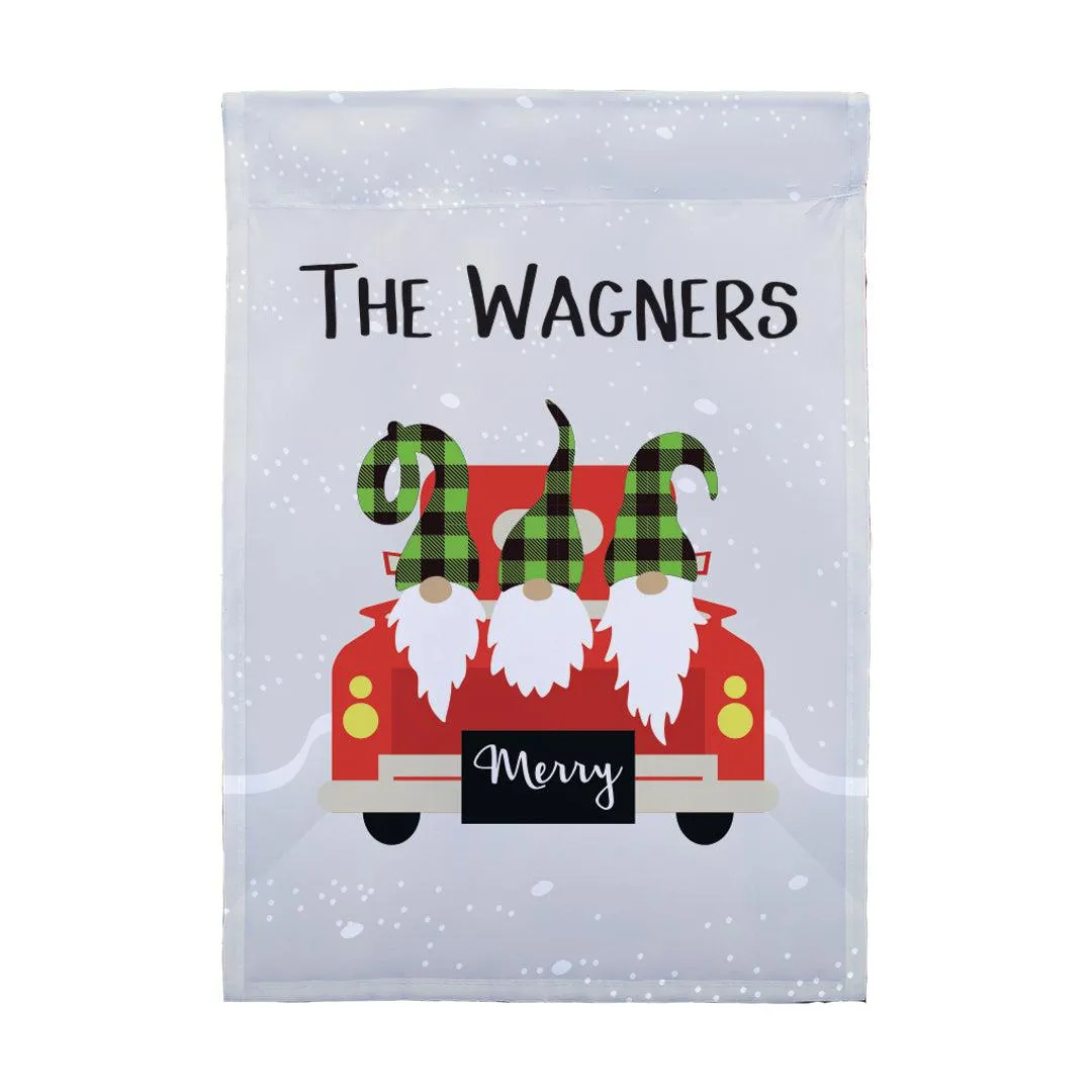 Personalized Christmas Truck Plaid Gnomes Garden Flag