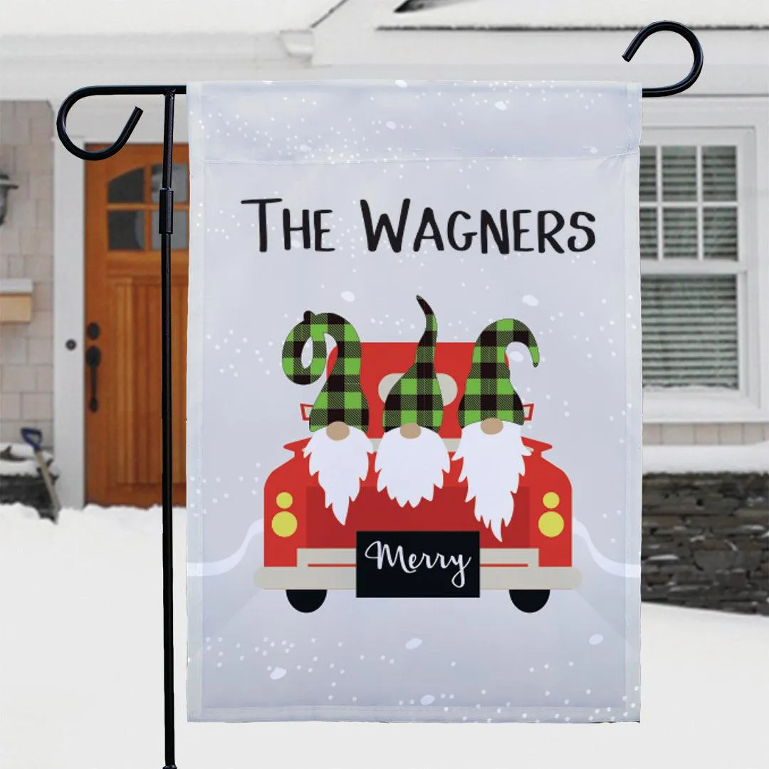 Personalized Christmas Truck Plaid Gnomes Garden Flag