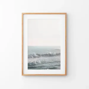 Pink Sunset and Ocean Waves Print. Coastal Wall Art