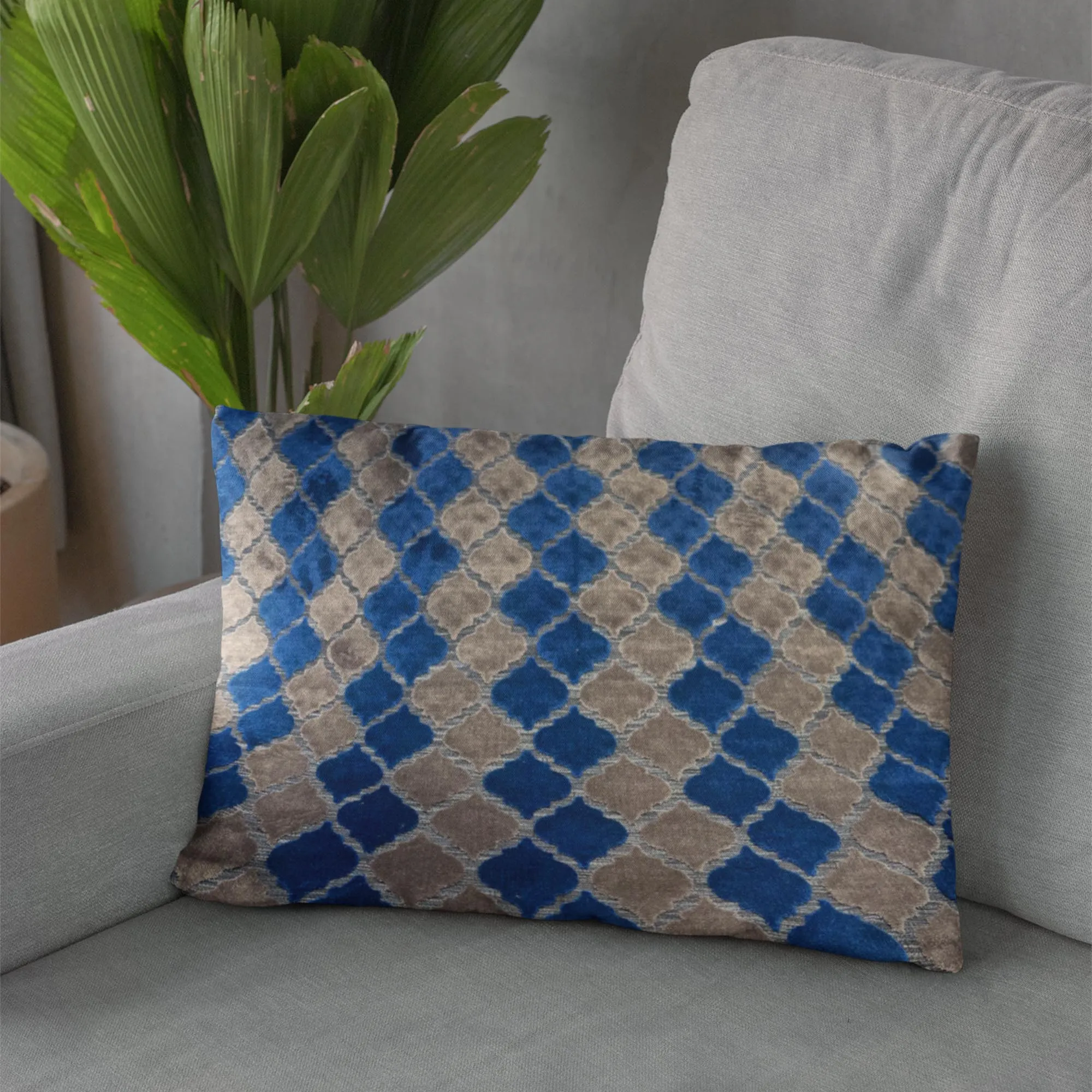 Plutus Blue Gray Azure Mosaic Tiles Luxury Throw Pillow