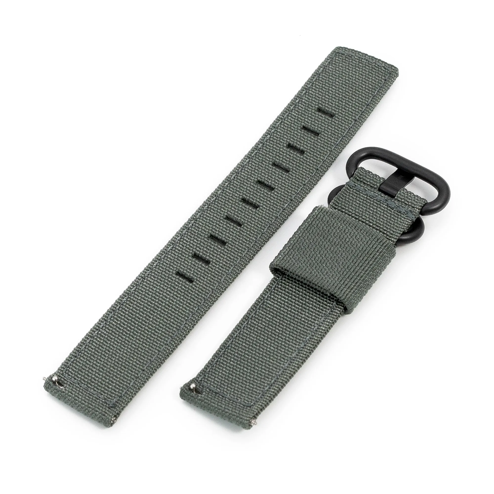 Q.R. 20mm 2-pcs Ribbed Nylon Watch Band, Grey