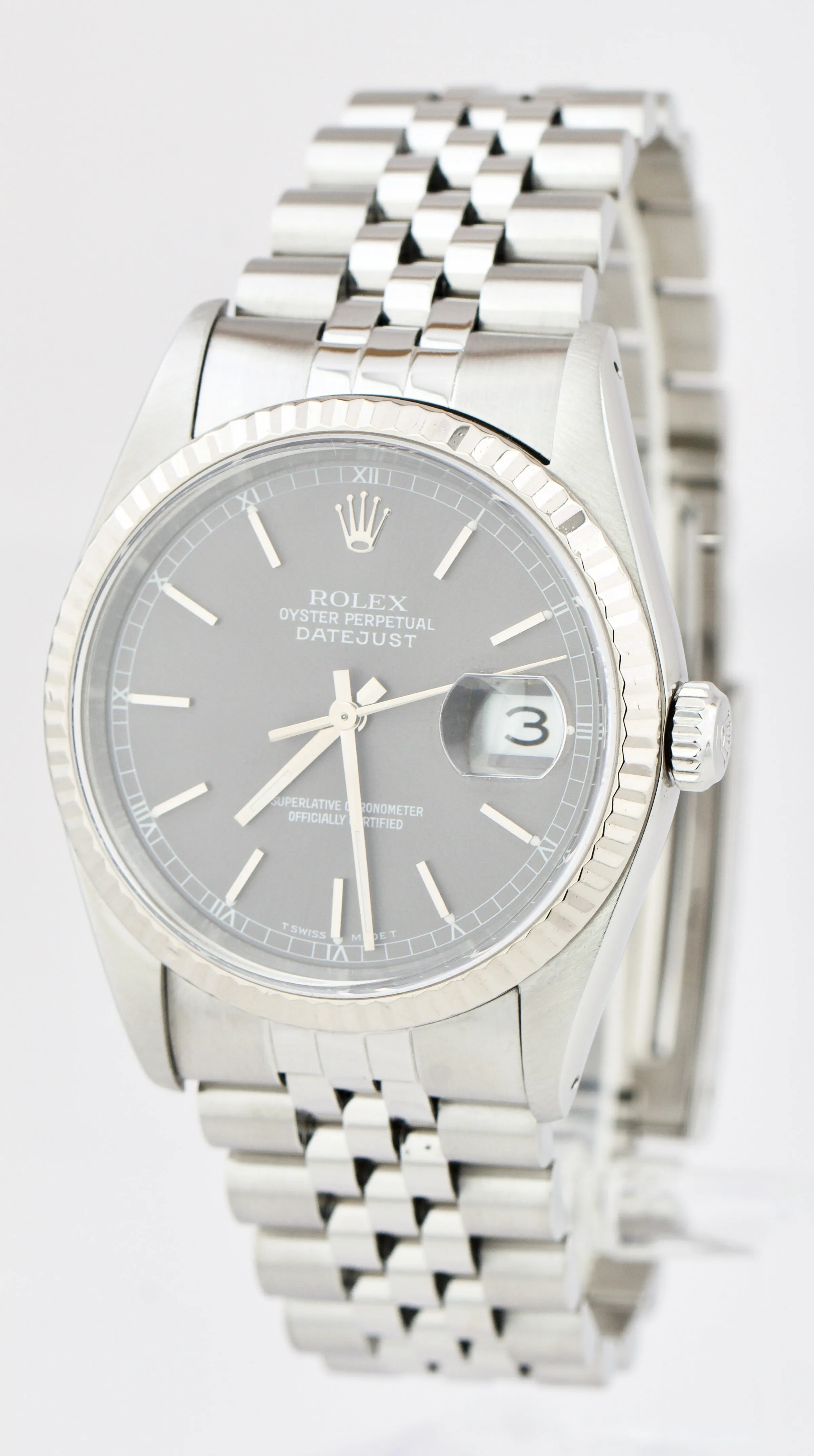 Rolex DateJust 36mm Stainless Steel Fluted SLATE GRAY Jubilee Date Watch 16234