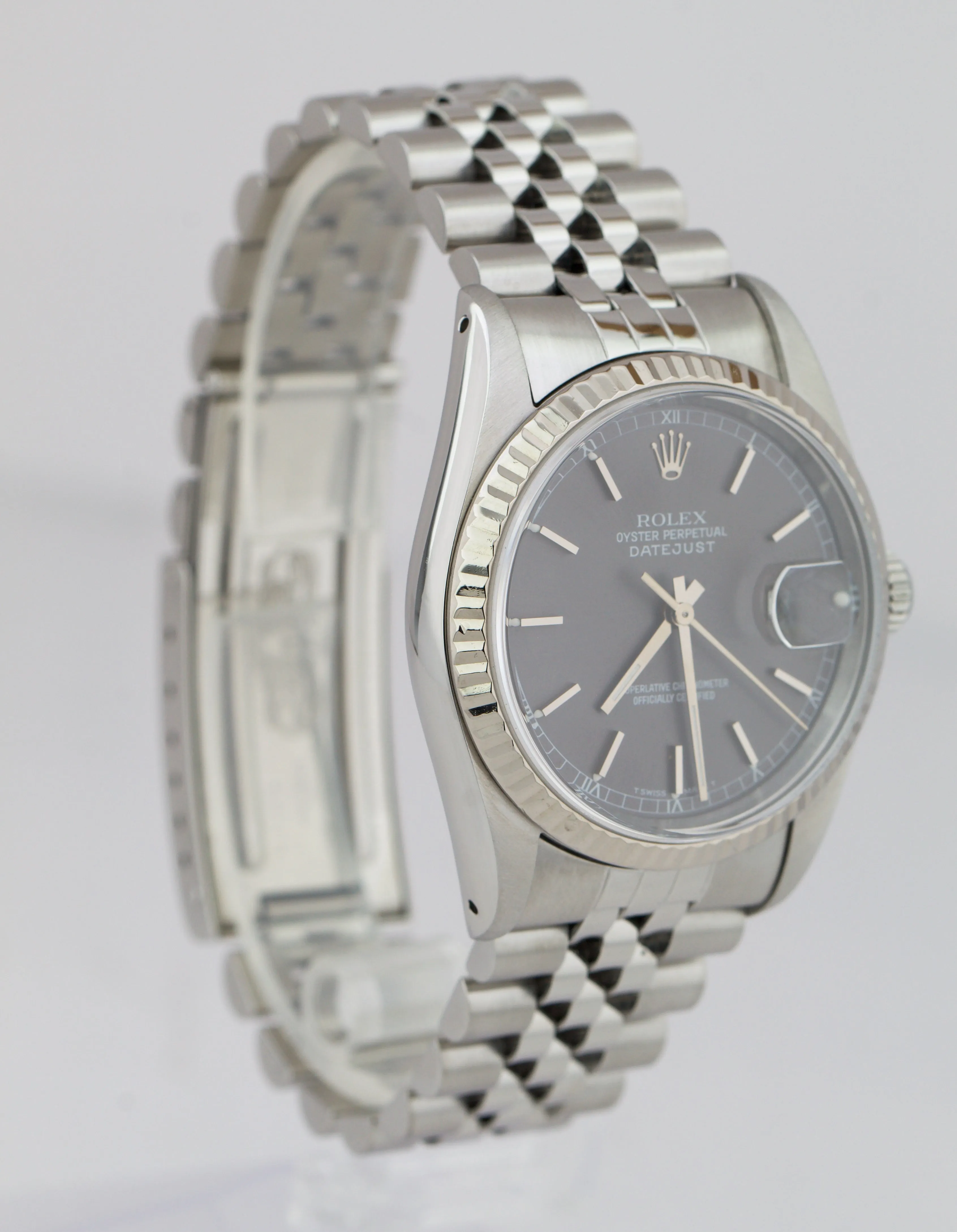 Rolex DateJust 36mm Stainless Steel Fluted SLATE GRAY Jubilee Date Watch 16234