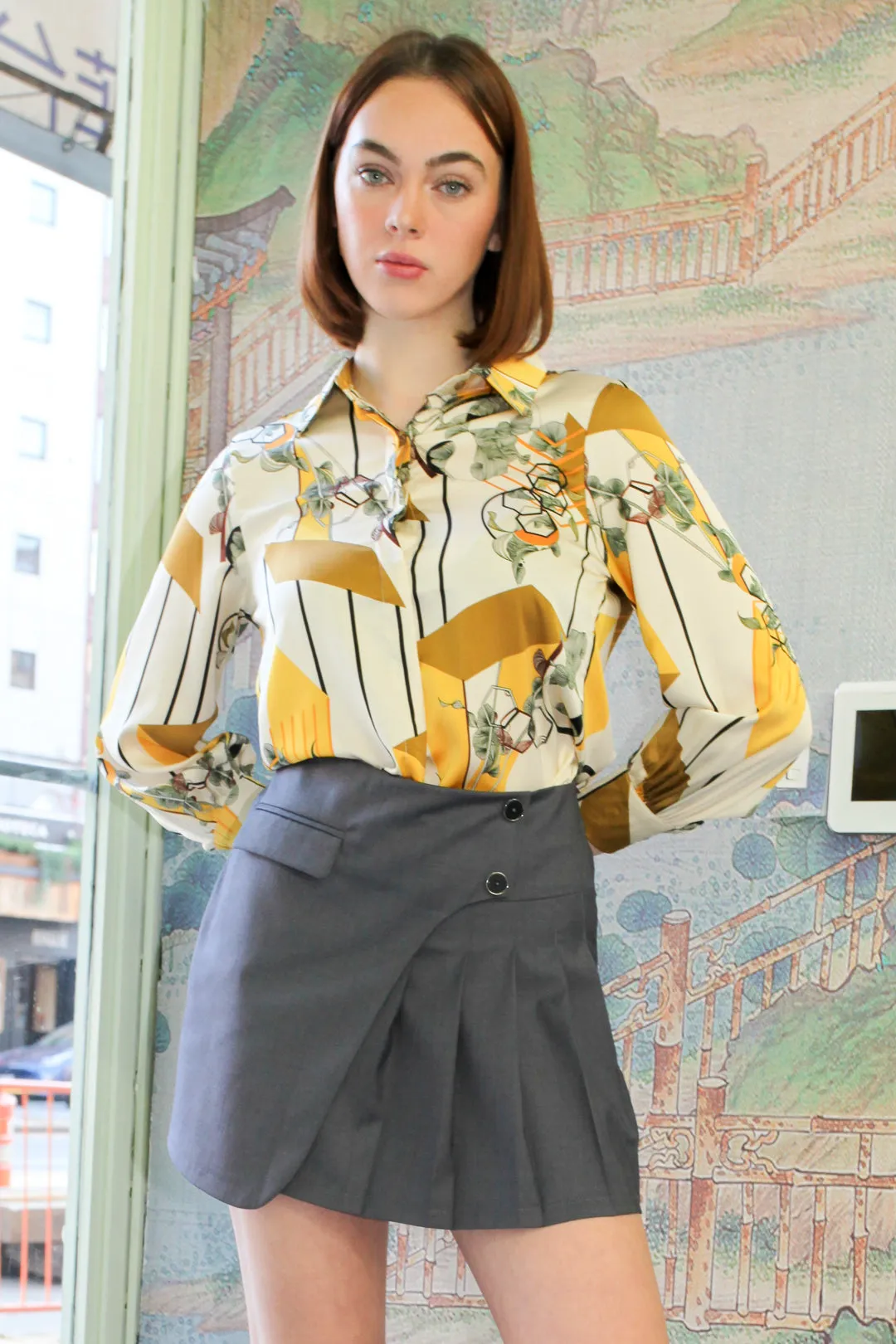 Silk Abstract Prints Yellow Shirt