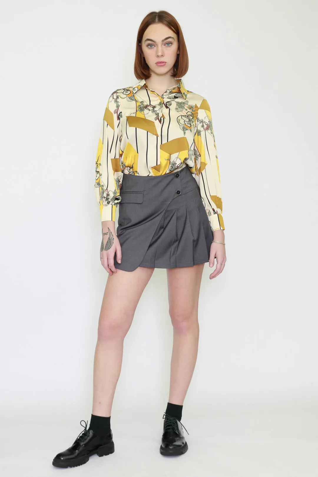 Silk Abstract Prints Yellow Shirt