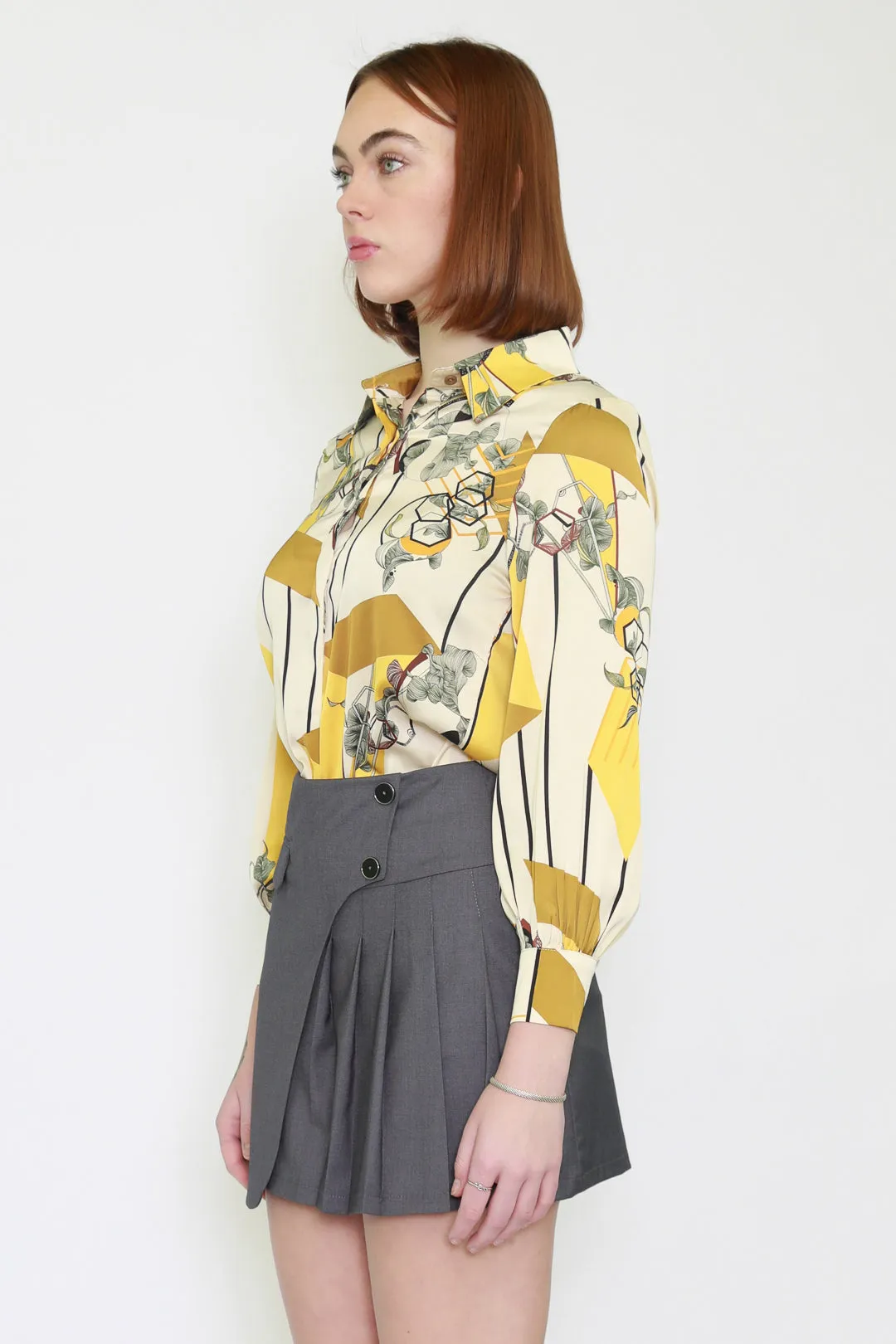 Silk Abstract Prints Yellow Shirt