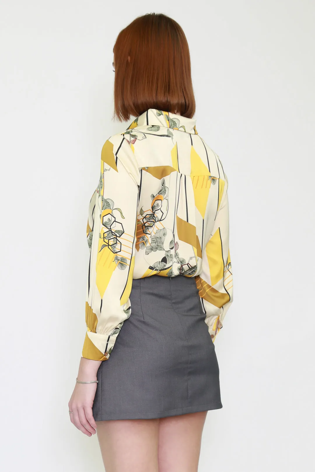 Silk Abstract Prints Yellow Shirt