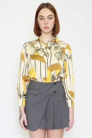 Silk Abstract Prints Yellow Shirt