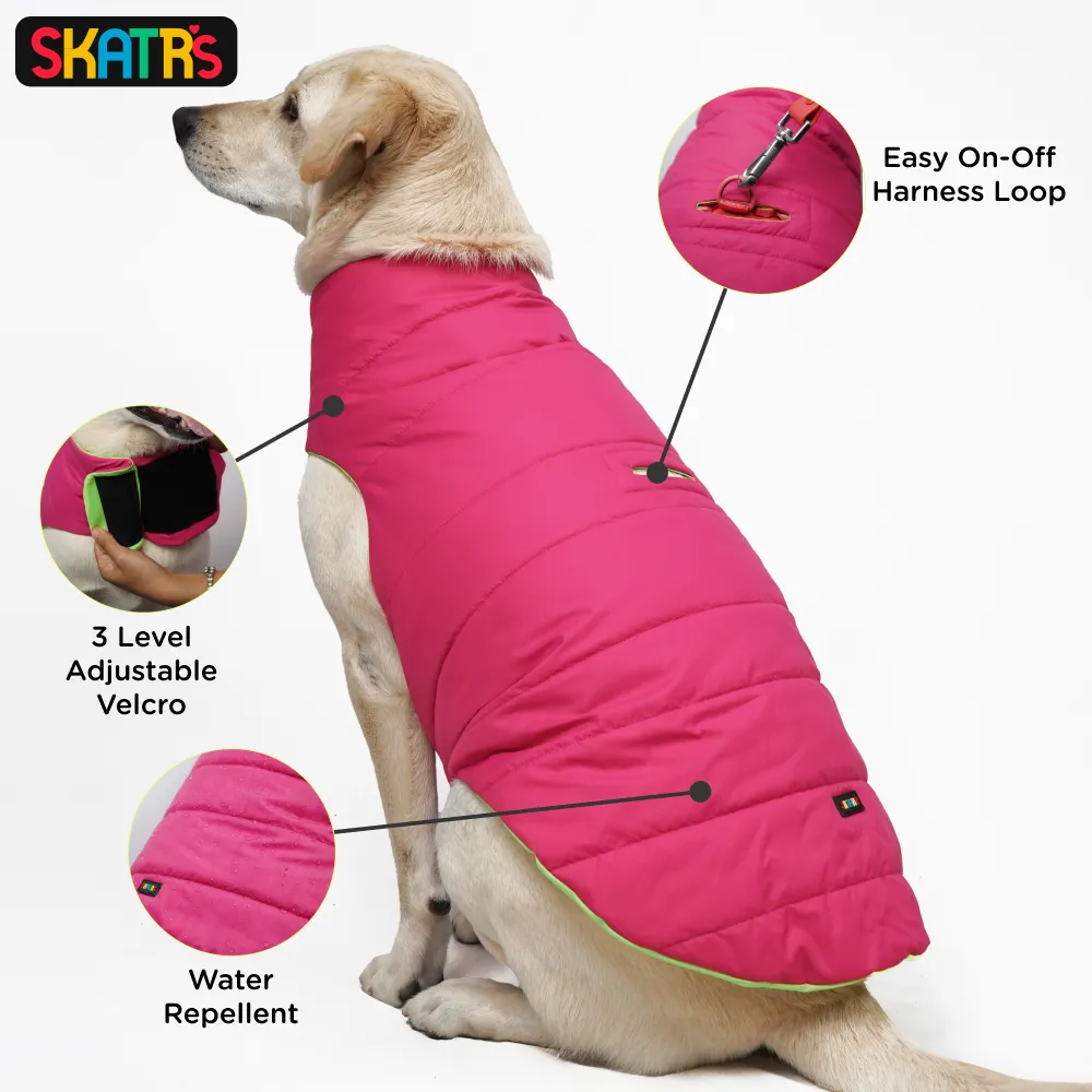 Skatrs Hot Pink Puffer Reversible Jacket for Dogs and Cats | With Adjustable Baby Velcro