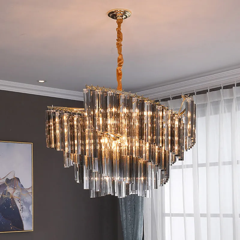 Sleek Smoke Gray Chandelier - Postmodern Spiral Design, Crystal Rods - Perfect for Living Room Lighting - 5/10 Heads Hang Lamp