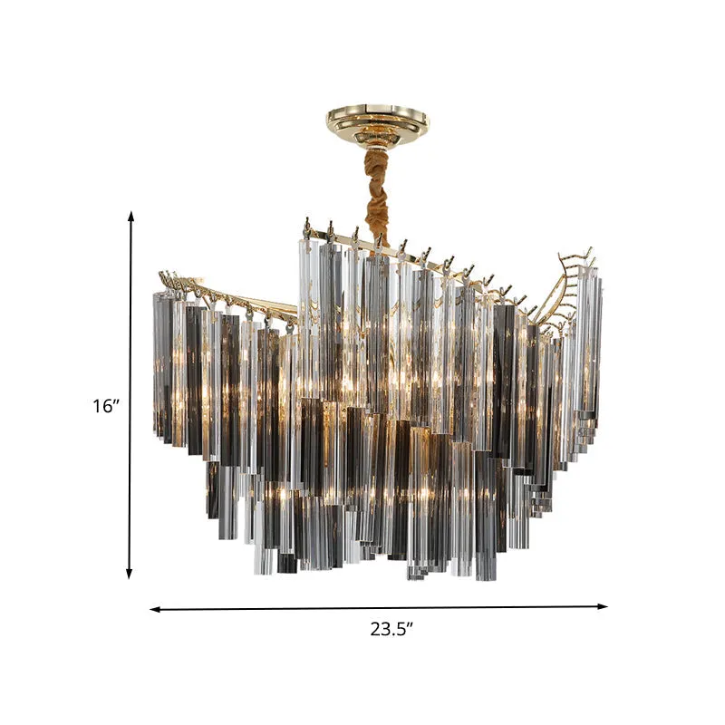 Sleek Smoke Gray Chandelier - Postmodern Spiral Design, Crystal Rods - Perfect for Living Room Lighting - 5/10 Heads Hang Lamp