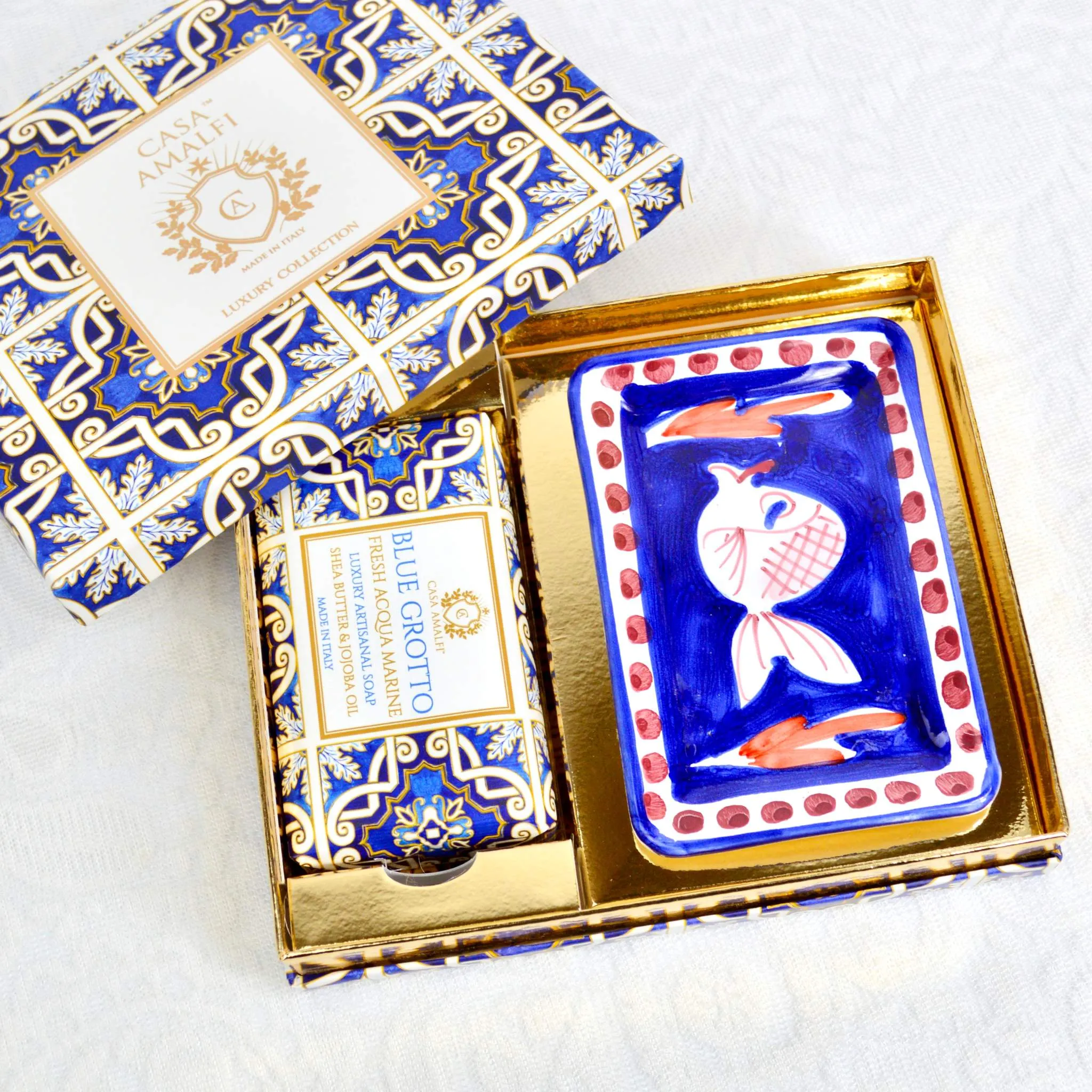 Soap and Ceramic Dish Set - Cobalt Blue, Fish - Made in Italy