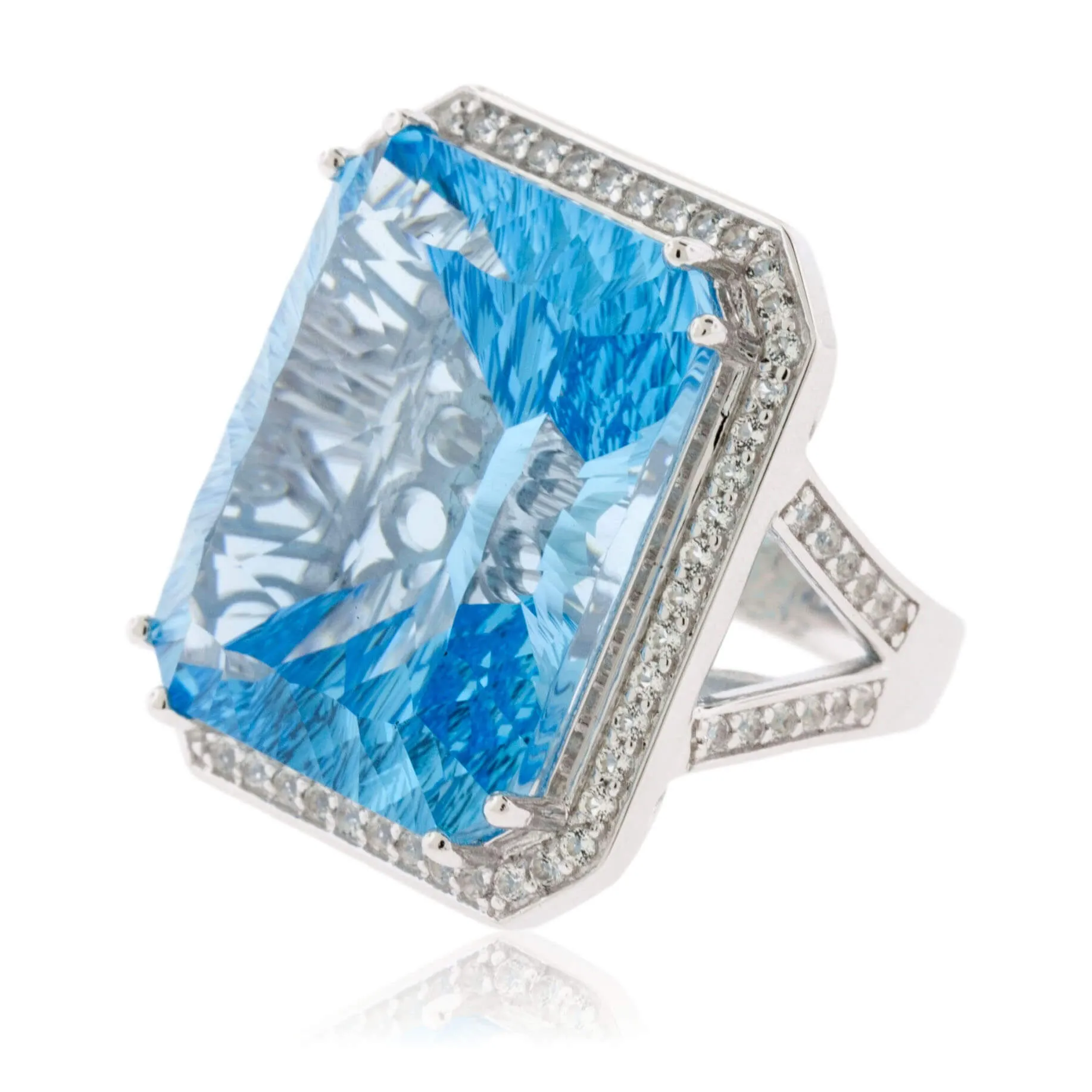 Sterling Silver Blue Topaz & White Topaz Cocktail Ring