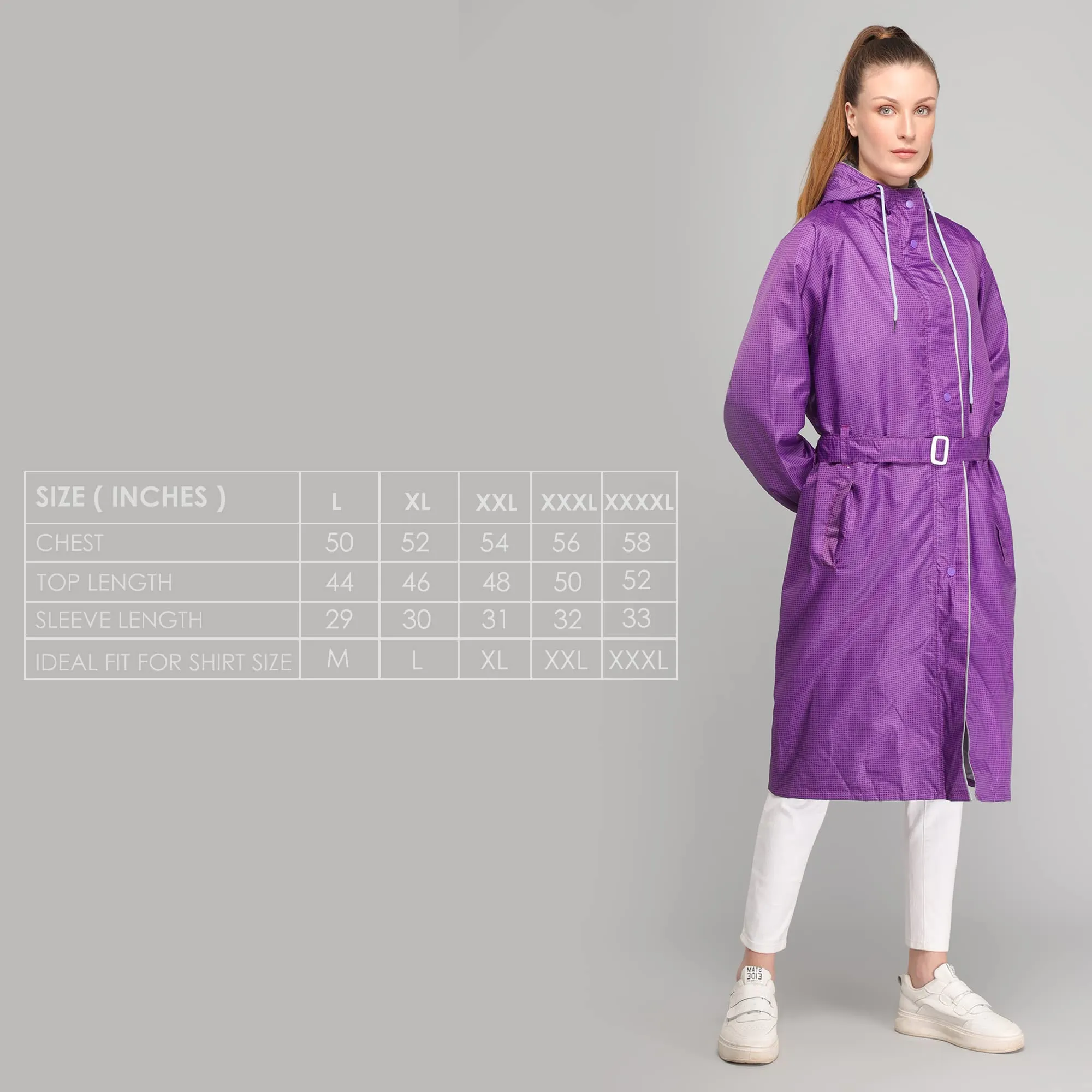 THE CLOWNFISH Dynamic Series Women's Waterproof Polyester Reversible Raincoat/Longcoat with Hood and Reflector Logo at Back for Night Visibility -with Storage Bag (Navy Blue, XXL)