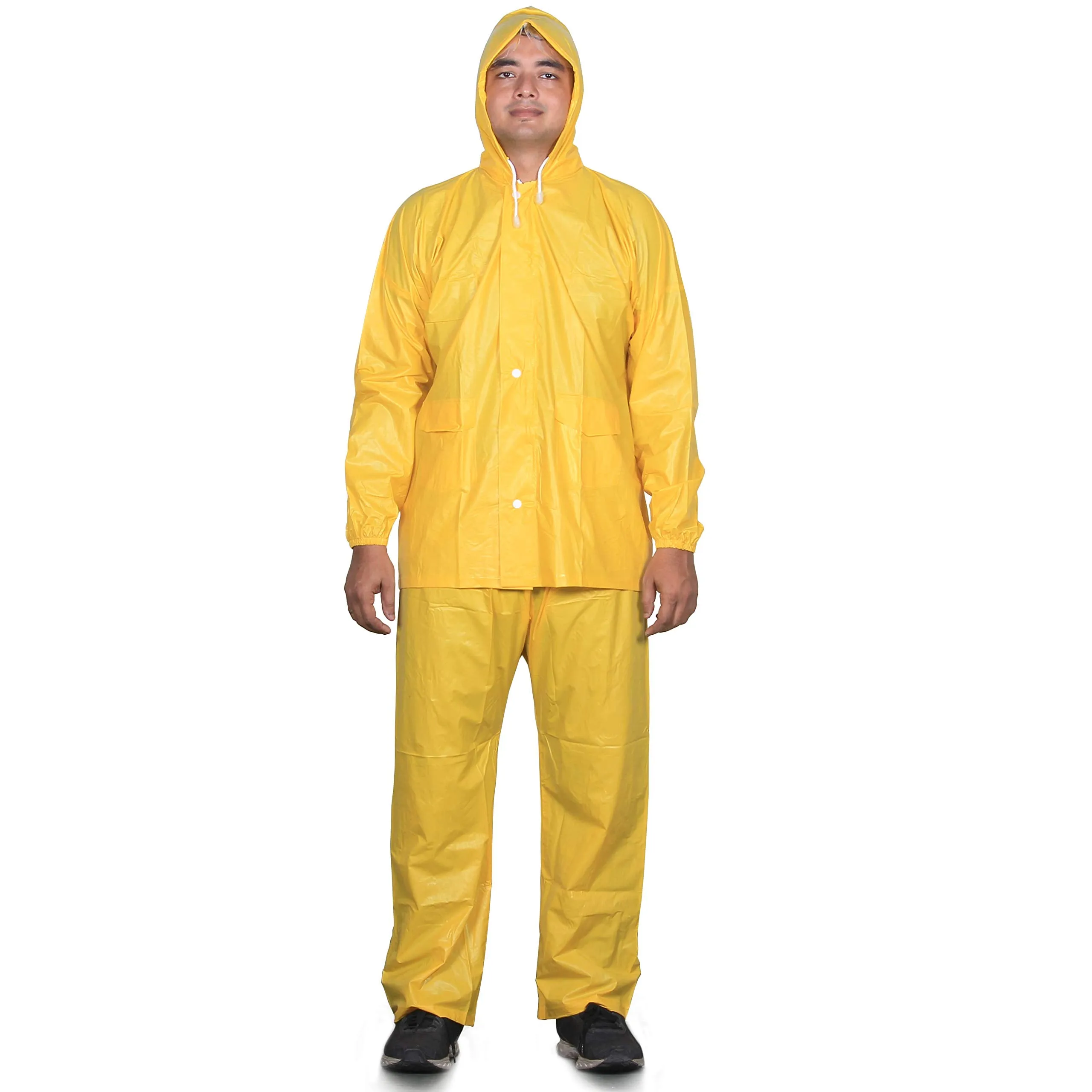 THE CLOWNFISH Flex Series Men's Polyester Waterproof Raincoat with Hood. Set of Top and Bottom Packed in a Storage Bag (Yellow, XX-Large)