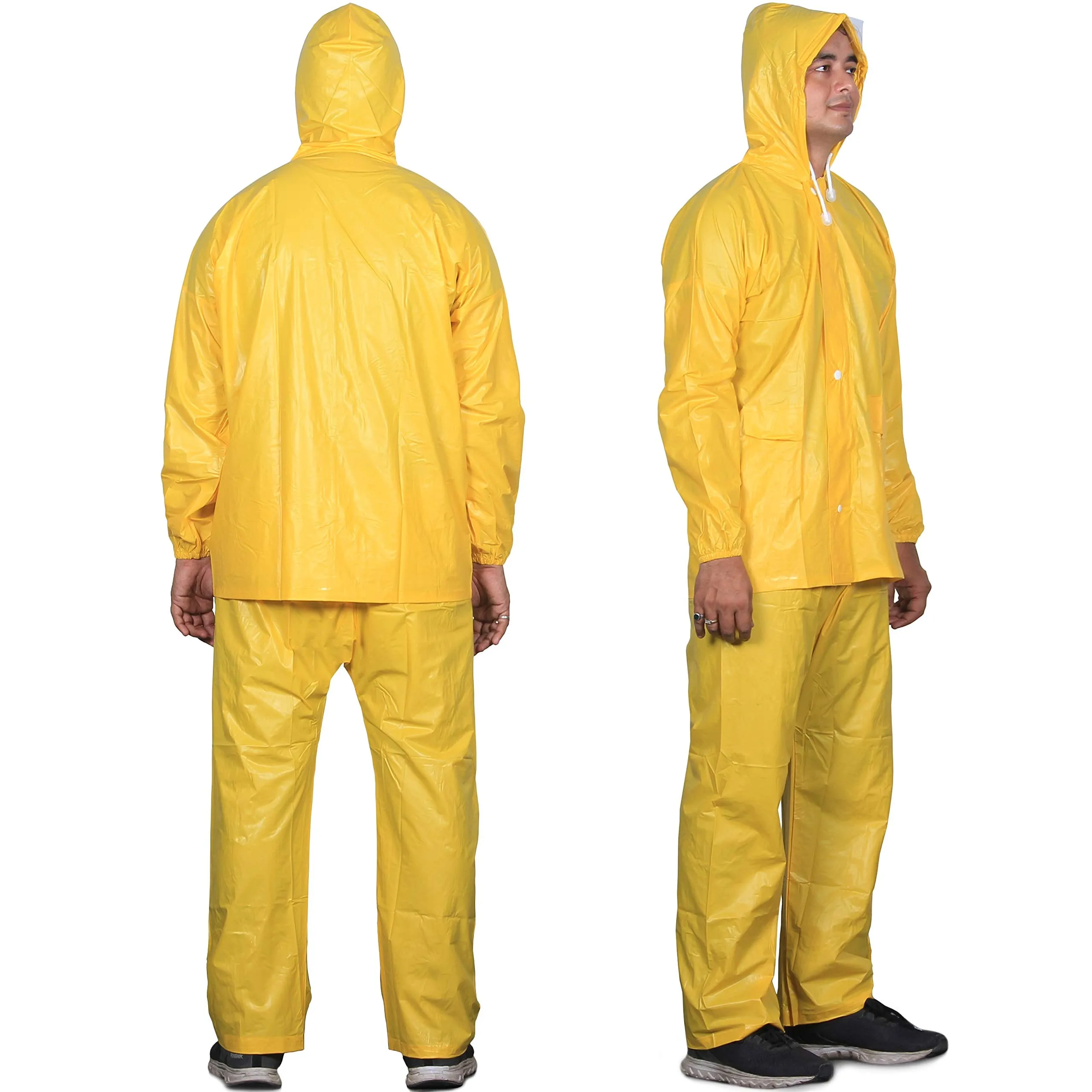 THE CLOWNFISH Flex Series Men's Polyester Waterproof Raincoat with Hood. Set of Top and Bottom Packed in a Storage Bag (Yellow, XX-Large)