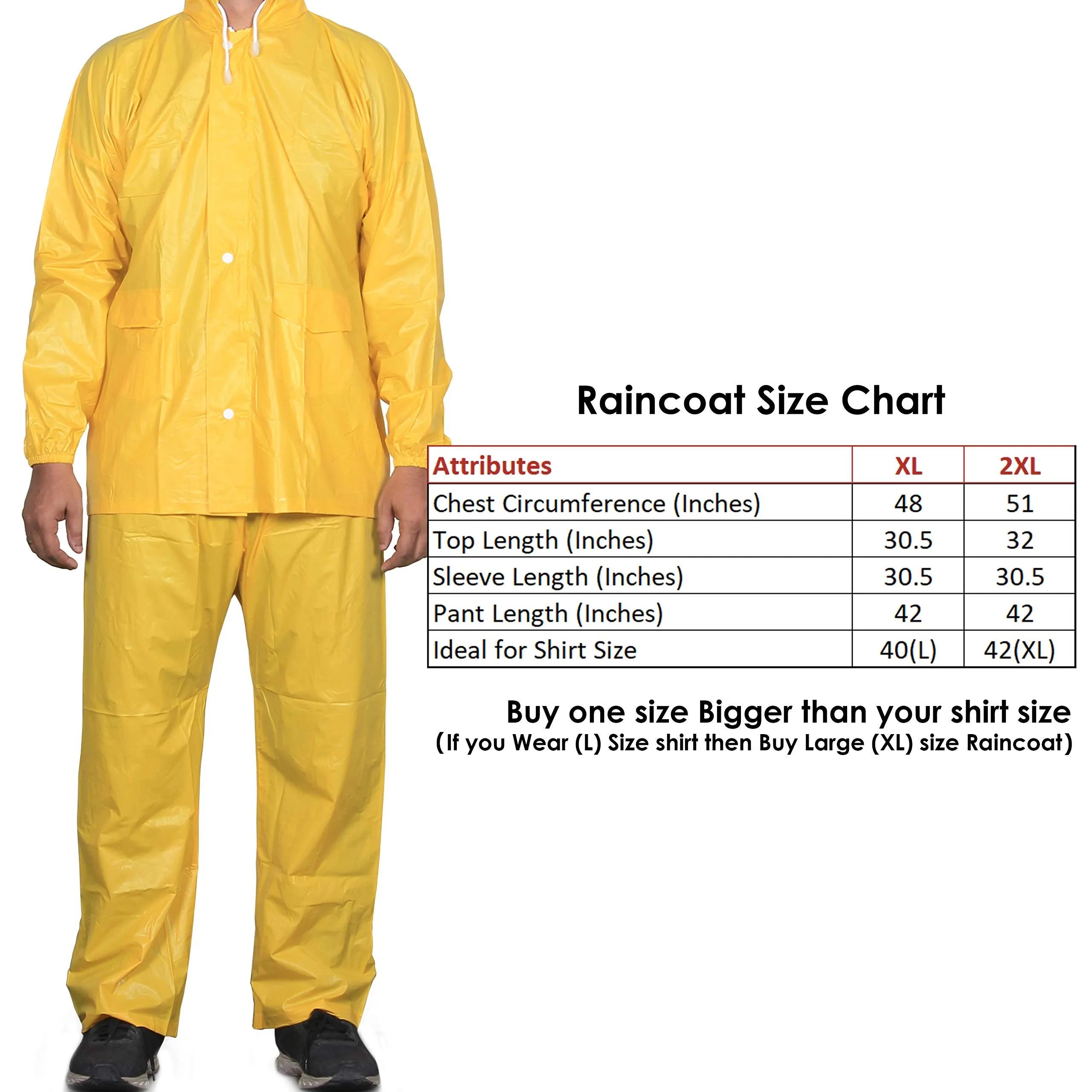 THE CLOWNFISH Flex Series Men's Polyester Waterproof Raincoat with Hood. Set of Top and Bottom Packed in a Storage Bag (Yellow, XX-Large)