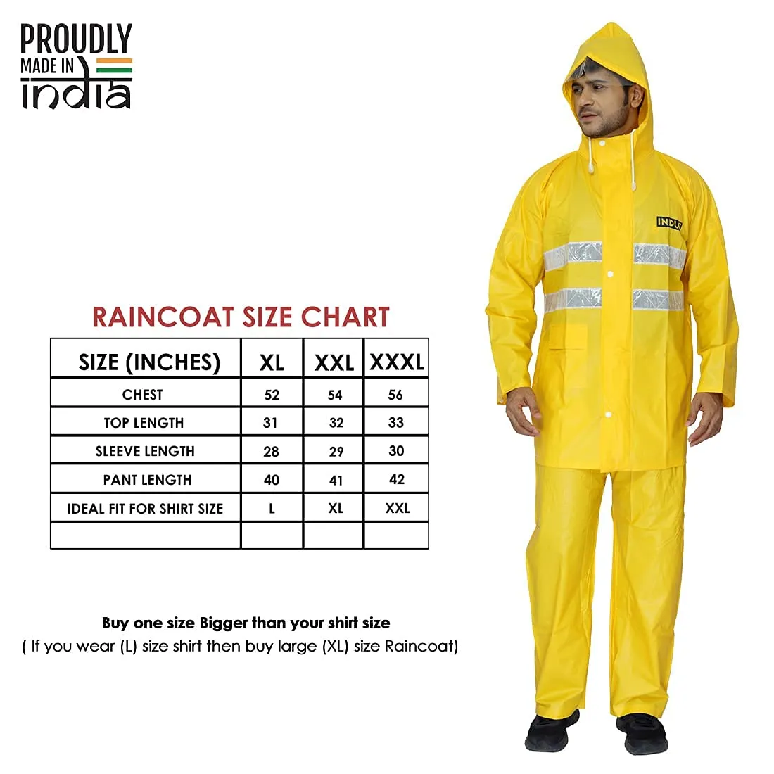 THE CLOWNFISH Rain Coat for Men Waterproof for Bike with Hood and Reflective Stripes Raincoat for Men Industrial Series. Set of Top and Bottom. Indus Series (Yellow, Large)