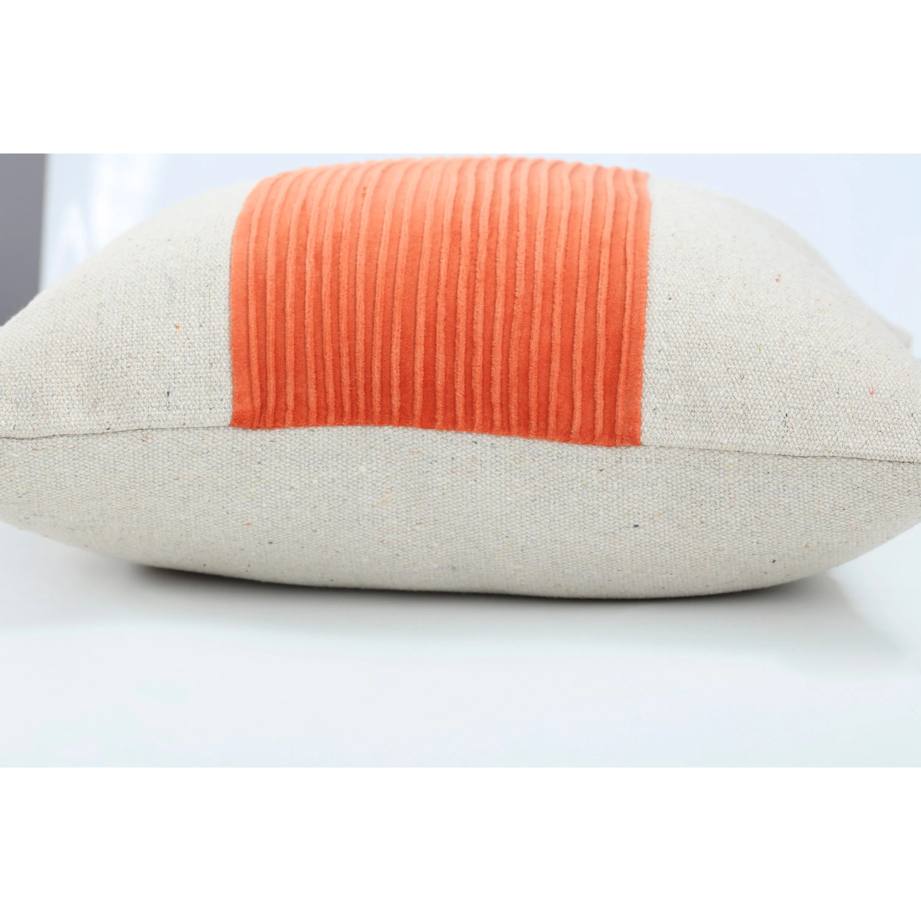 Throw Pillow in Wide Pleated Velvet Stripe Burnt Orange, 18" x 18"