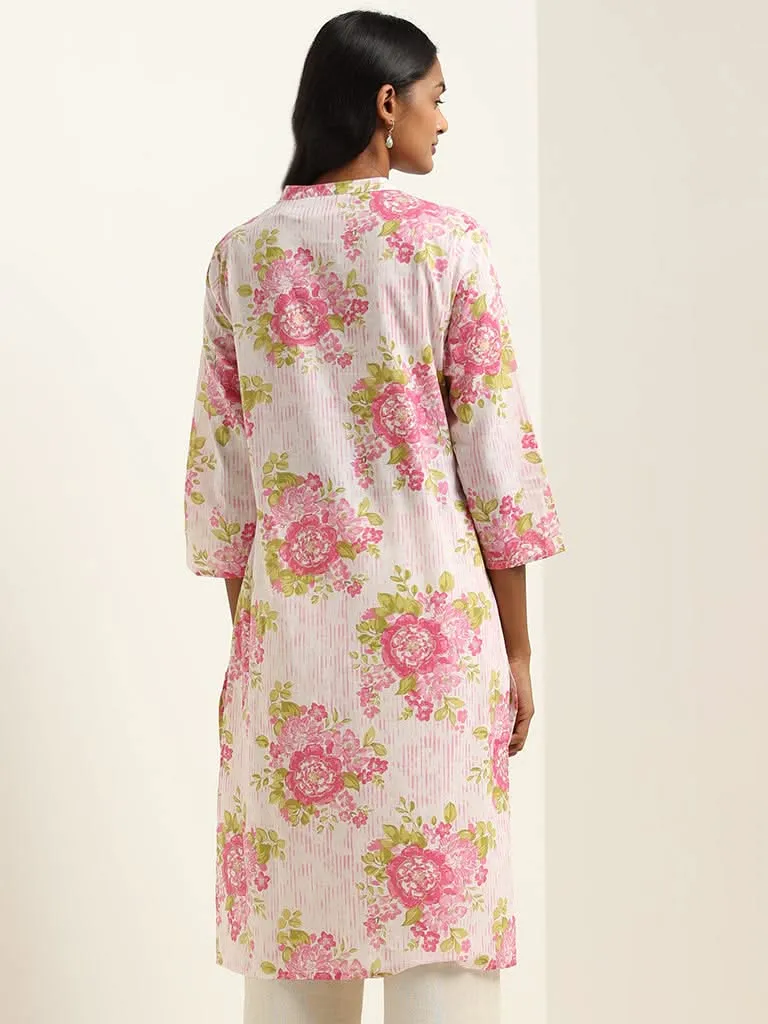 Utsa Pink Bold Floral Printed Cotton Kurta