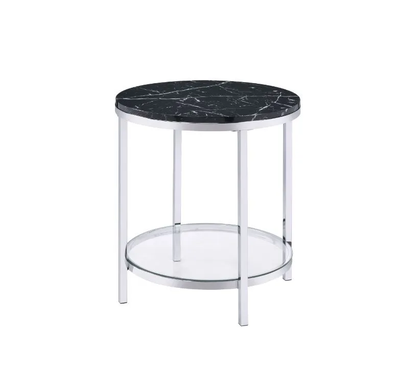 Virlana - End Table - Faux Black Marble & Chrome Finish