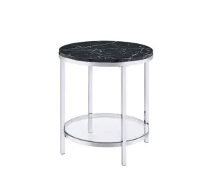 Virlana - End Table - Faux Black Marble & Chrome Finish